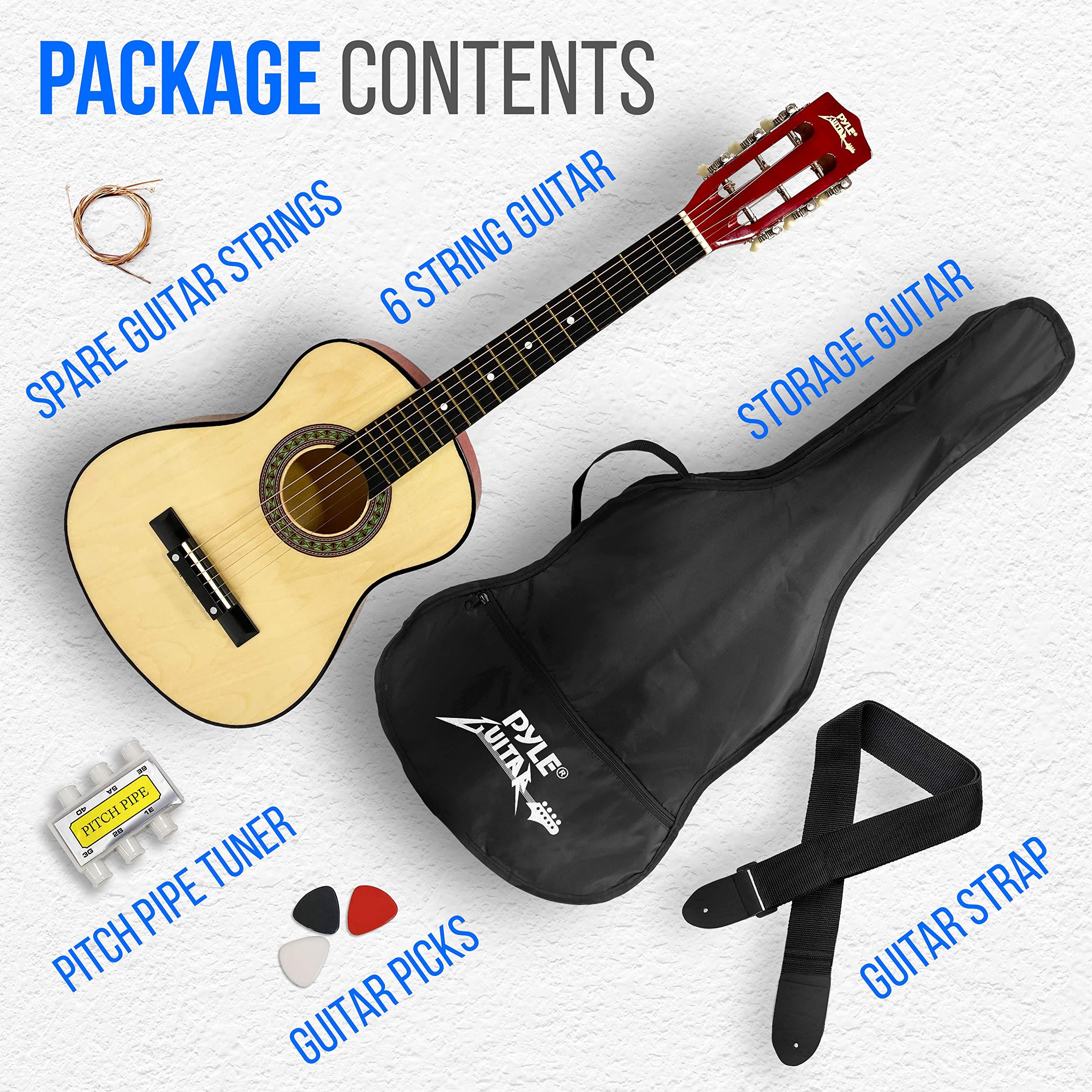 Pyle 30” Classical Acoustic 6 String Linden Traditional Style Guitar w/Wood Fretboard, Case Bag, Nylon Strap, Tuner, 3 Picks-for Beginner, Children Use, Right Handed, (PGAKT30) - Image 8