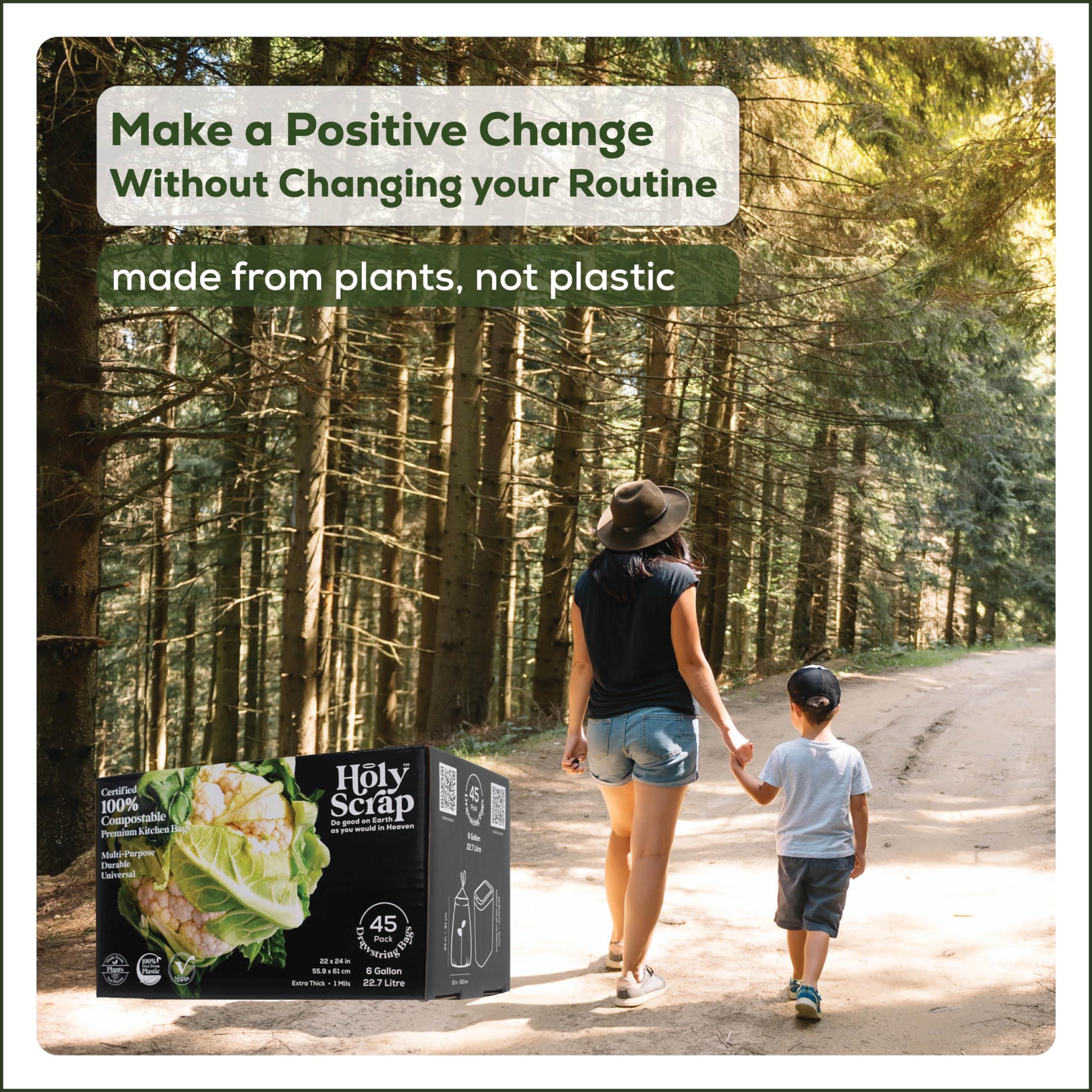 HOLY SCRAP! Medium Compostable Drawstring Trash Bags - 6-8 Gallon, 45 Pack | Plastic-Free Kitchen & Bathroom Garbage Bags with Drawstring Handles | Thick Bin Bag Liners for Green & Food Waste - Image 6