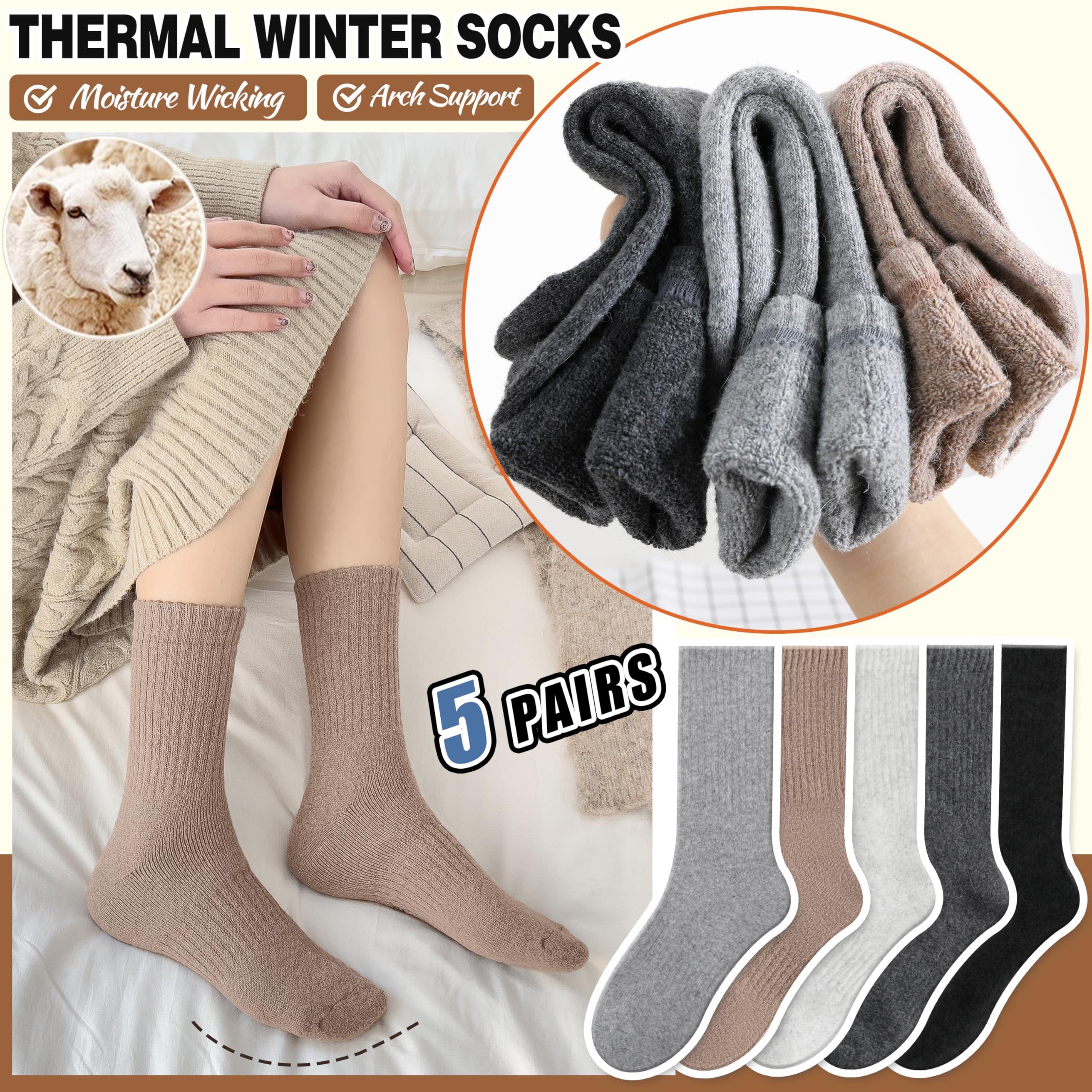 EBMORE Merino Wool Socks for Women Hiking Thermal Warm Winter Thick Boot Cozy Crew Comfy Work Socks for Ladies 5 Pairs - Image 3