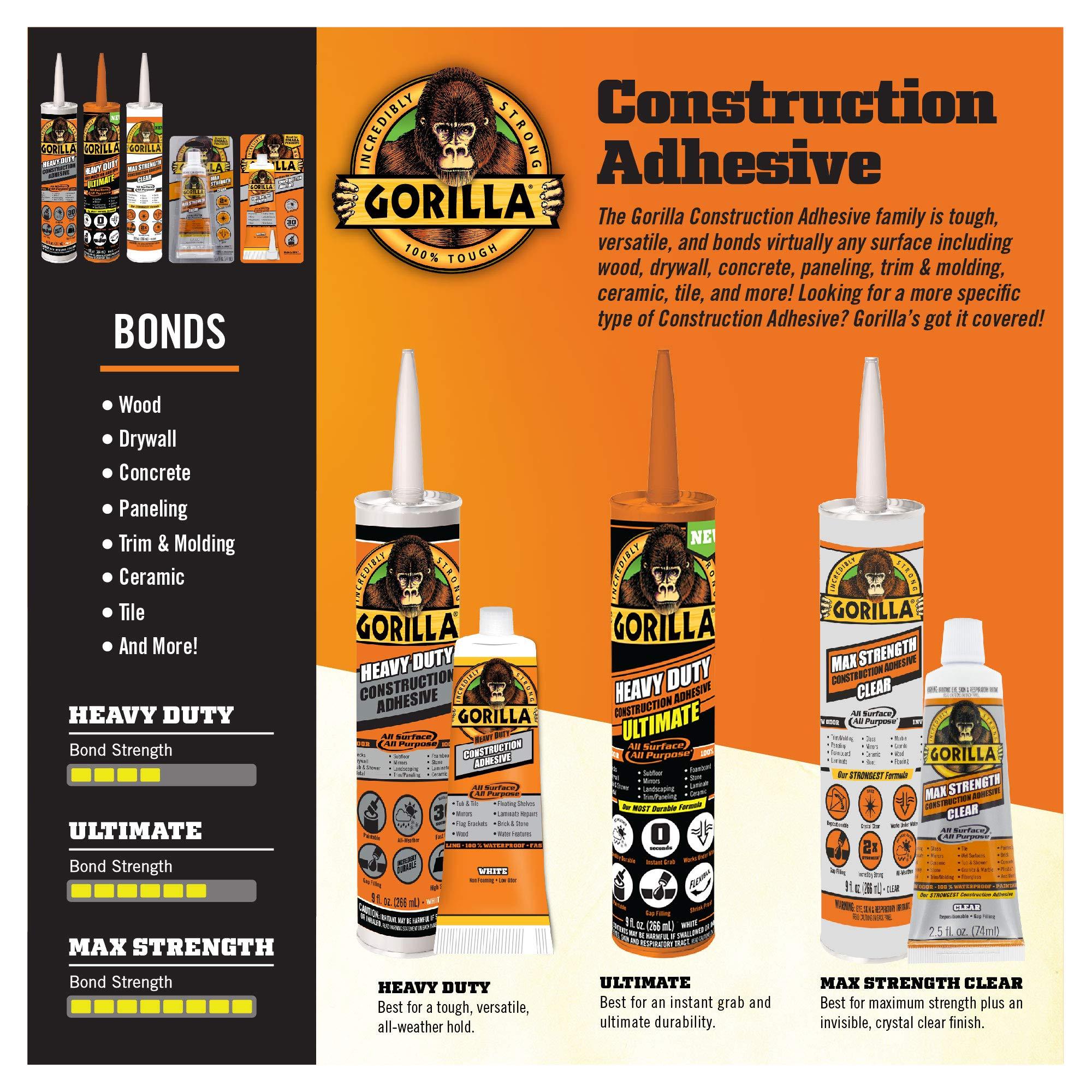 Gorilla Max Strength Construction Adhesive, Clear Glue, 2.5 Ounce Squeeze Tube (Pack of 1) - Gap Filling and Waterproof - Image 4