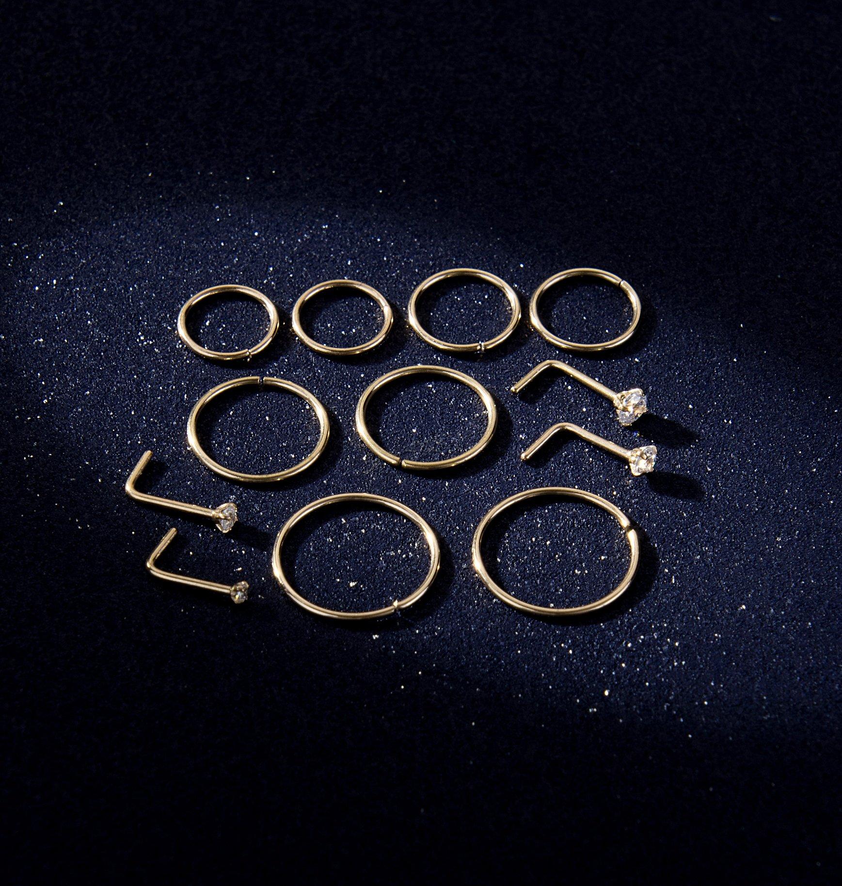 Masedy Nose Rings 12Pcs 20G 316L Stainless Steel L Shaped Nose Studs Cartilage Tragus Septum Piercing 6-12MM - Image 4