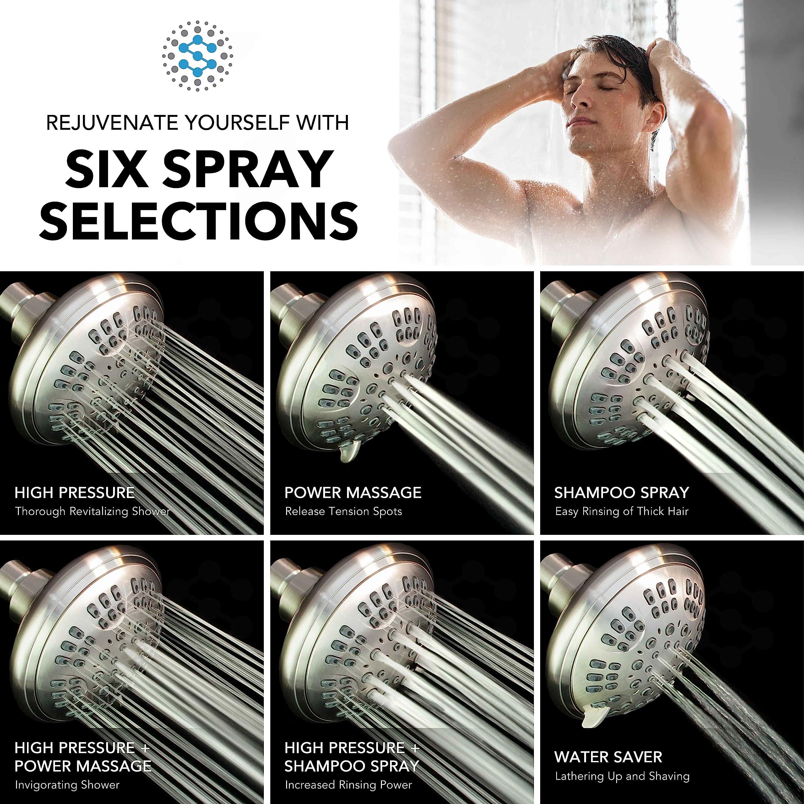 ShowerMaxx Luxury Spa Series , 6 Spray Setting, 4.5 Inch Adjustable High Pressure Shower Head Fixture for Hard Water, 360-Degree Tilt Massage Shower System - Brushed Nickel - Image 3