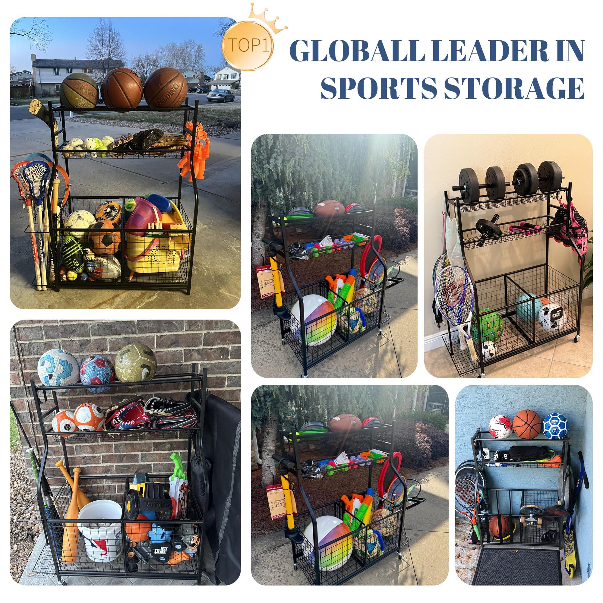 Mythinglogic Sports Equipment Garage Organizer,Garage Ball Storage for Sports Gear and Toys, Rolling Ball Cart with Wheels for Indoor/Outdoor Use - Image 4