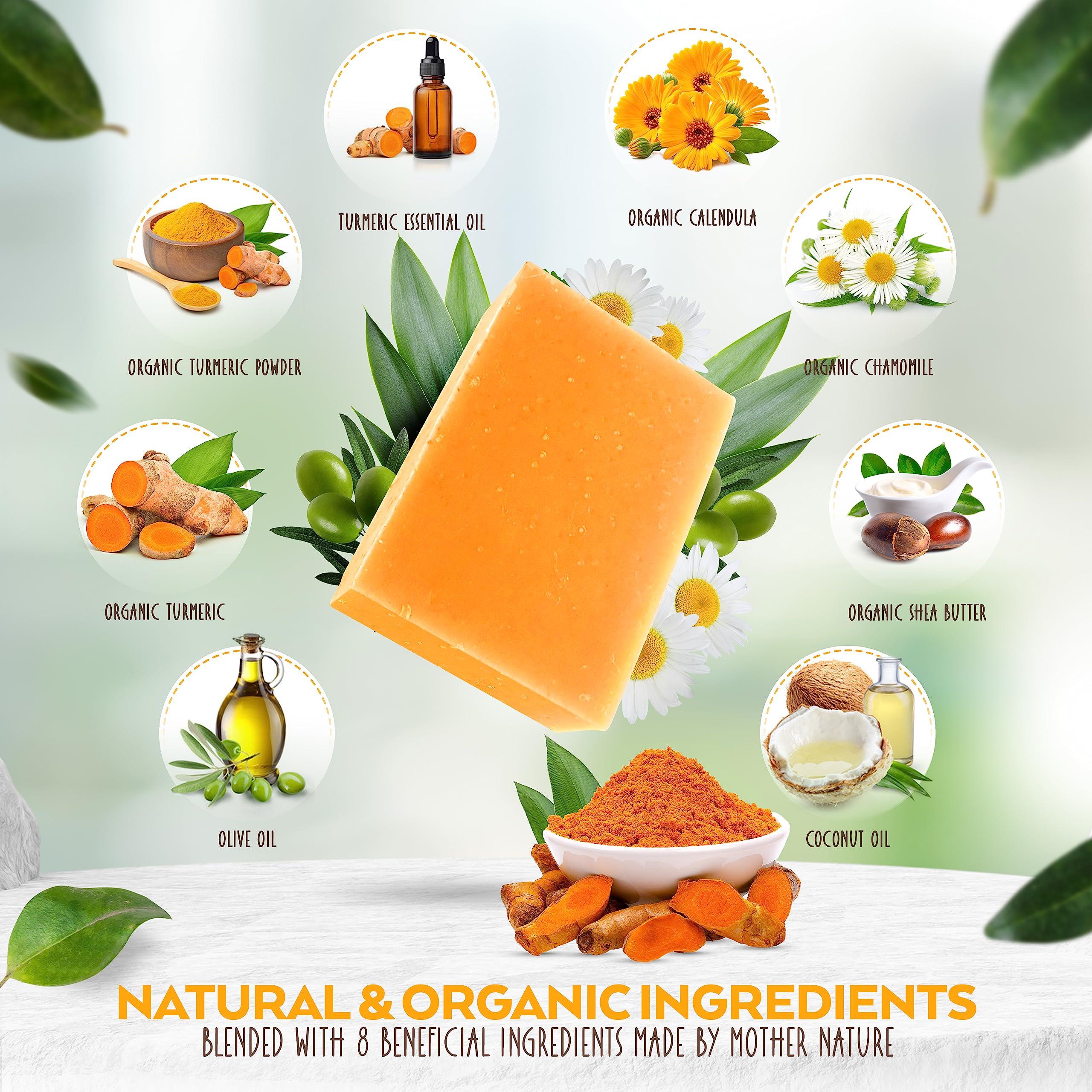 Turmeric Soap Bar for Body & Face - Made with Natural and Organic Ingredients. Gentle Soap – For All Skin Types – Made in USA 4.5oz Bar - Image 2
