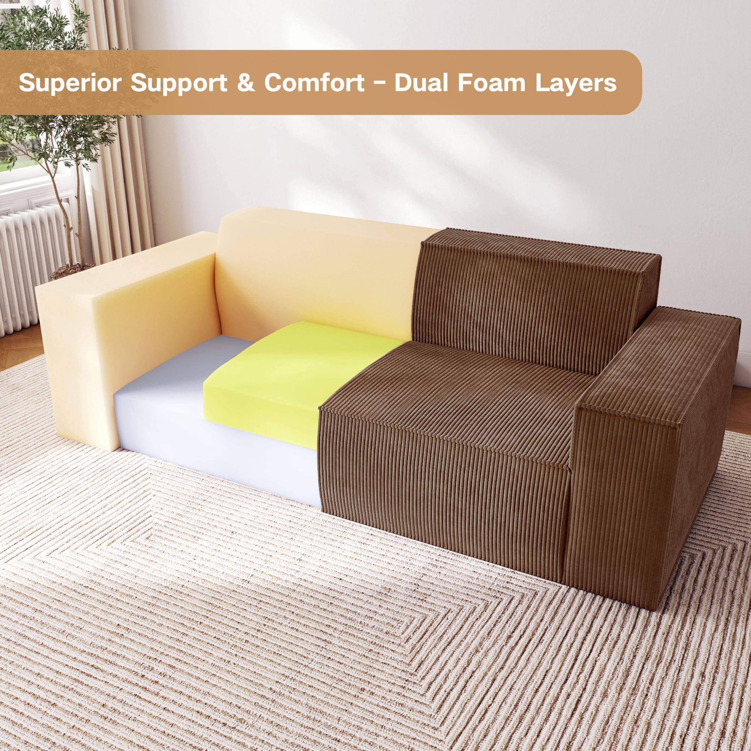 Swbvs Sofa-in-a-Box, Memory Foam 3-Seater Couch, No Installation & Easy to Transport, Deep Seat Modern Sofa with Corduroy Fabric, Couch for Living Room, Bedroom, Apartment, Home Office, Brown - Image 7