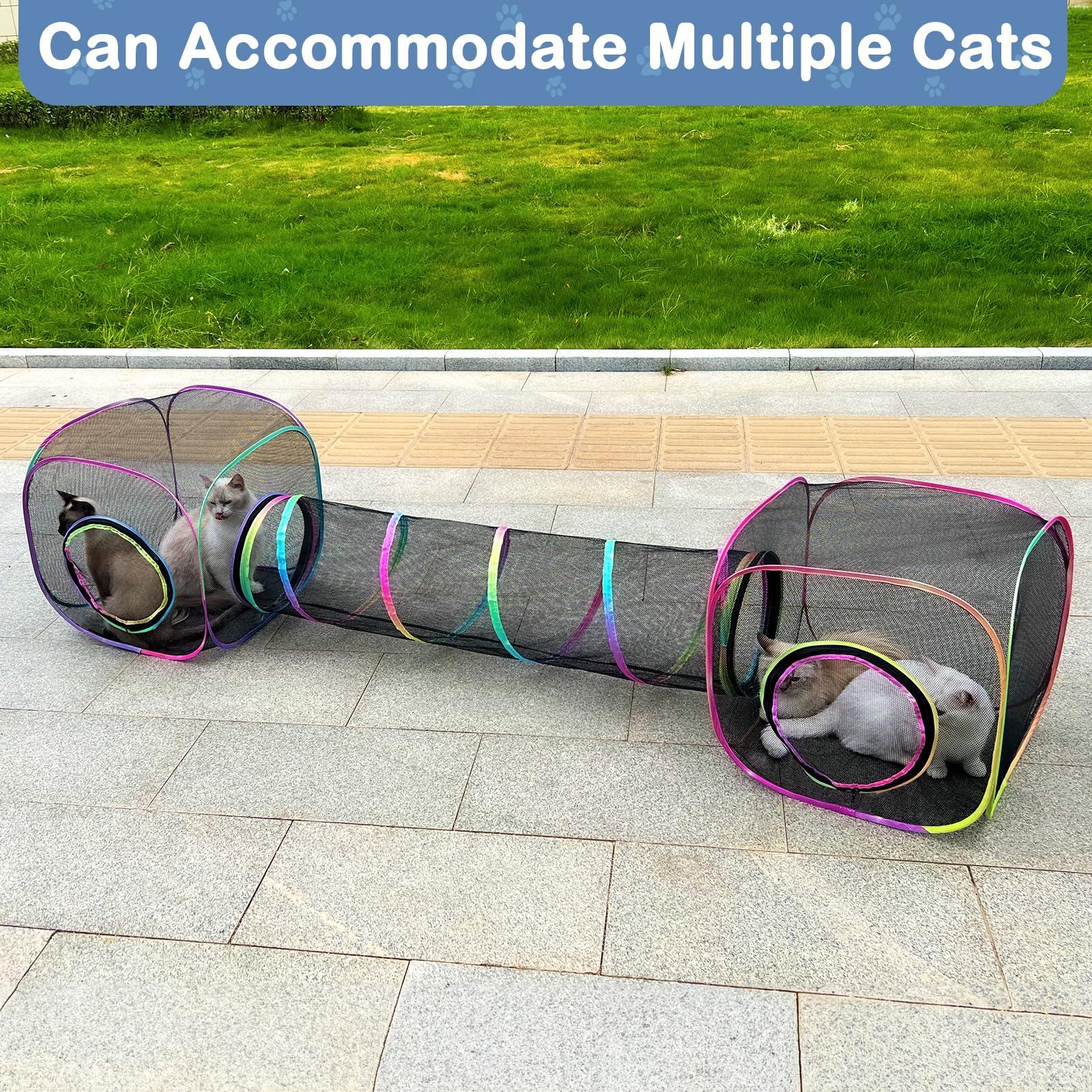 Outdoor Cat Enclosures Portable Cats Tunnel with Carry Bag Breathable Kitty Tent Outdoor with 2 Mouse Toys Outside Cat Enclosure for Indoor Cats (2 Cubes + Run Tunnel) - Image 5