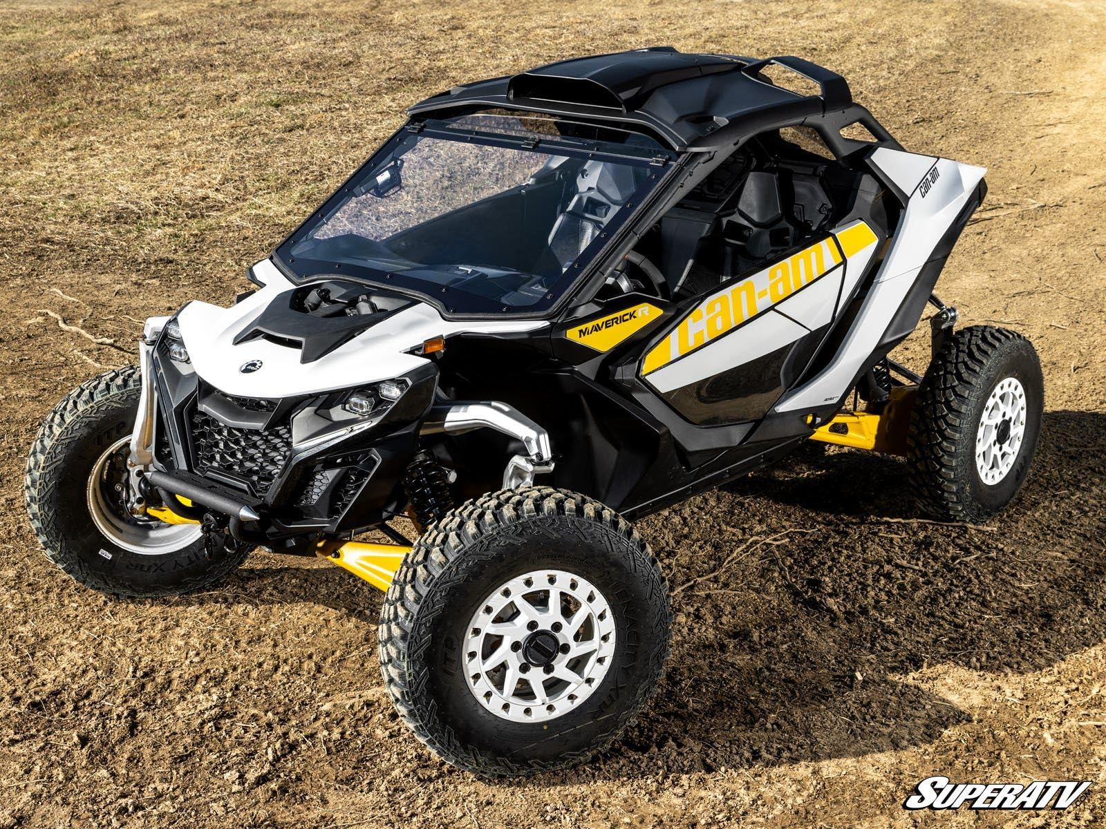 SuperATV MaxDrive Power Flip Windshield for Can-Am Maverick R MaxDrive, Can be Opened to Any Position for Full Airflow Control, 1/4” Polycarbonate 250x Stronger than Glass, USA Made - Image 4