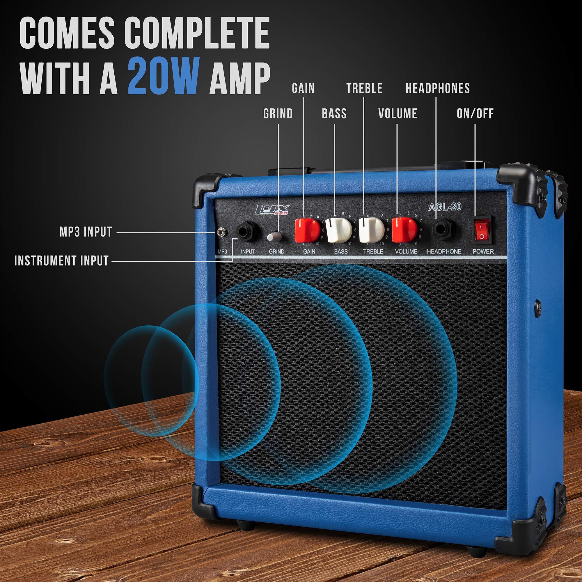 LyxPro 39 inch Electric Guitar Kit Bundle with 20w Amplifier, All Accessories, Digital Clip On Tuner, Six Strings, Two Picks, Tremolo Bar, Shoulder Strap, Case Bag Starter kit Full Size - Blue - Image 6