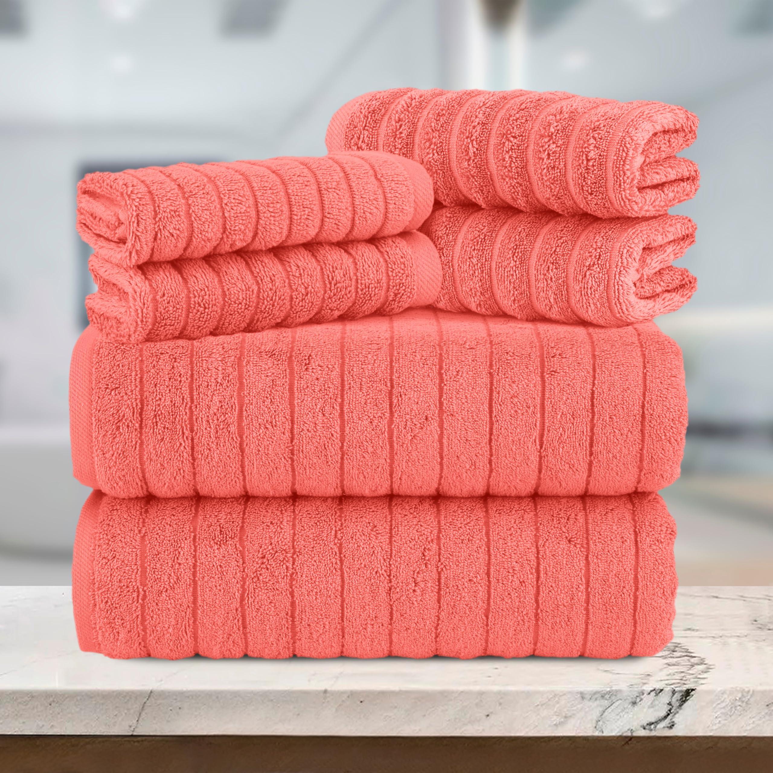 Elegant Comfort 100% Turkish Cotton Corduroy Ribbed Luxury Bath Towels 6-Piece Set, Premium Feel - Quick Dry, Highly Absorbent, Contains 2 Bath Towels, 2 Hand Towels, and 2 Washcloths, Coral - Image 7