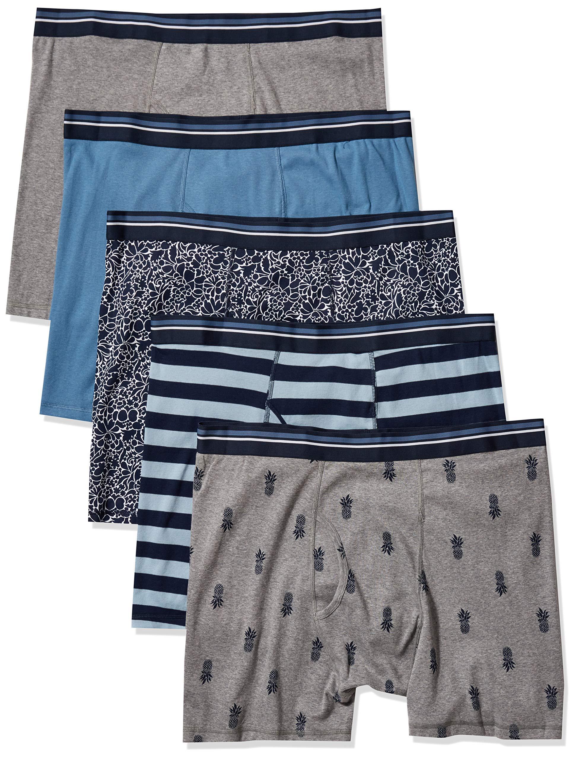 Amazon Essentials Men's Underwear Boxer Briefs, Comfortable Cotton, Tag-Free, Pack of 5