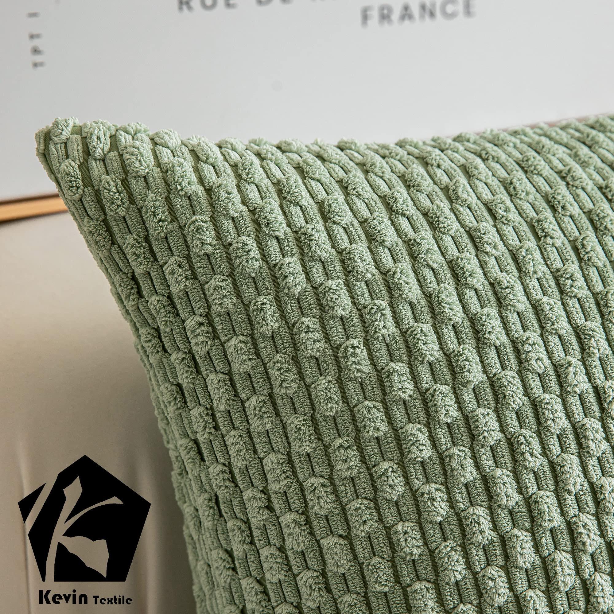 Kevin Textile 2 Packs Decorative Throw Pillow Covers 18x18 Inch for Living Room Couch Bed Spring Sofa Soft Striped Corduroy Square Cushion Case 45x45 cm Farmhouse Boho Home Decor Sage Green - Image 4