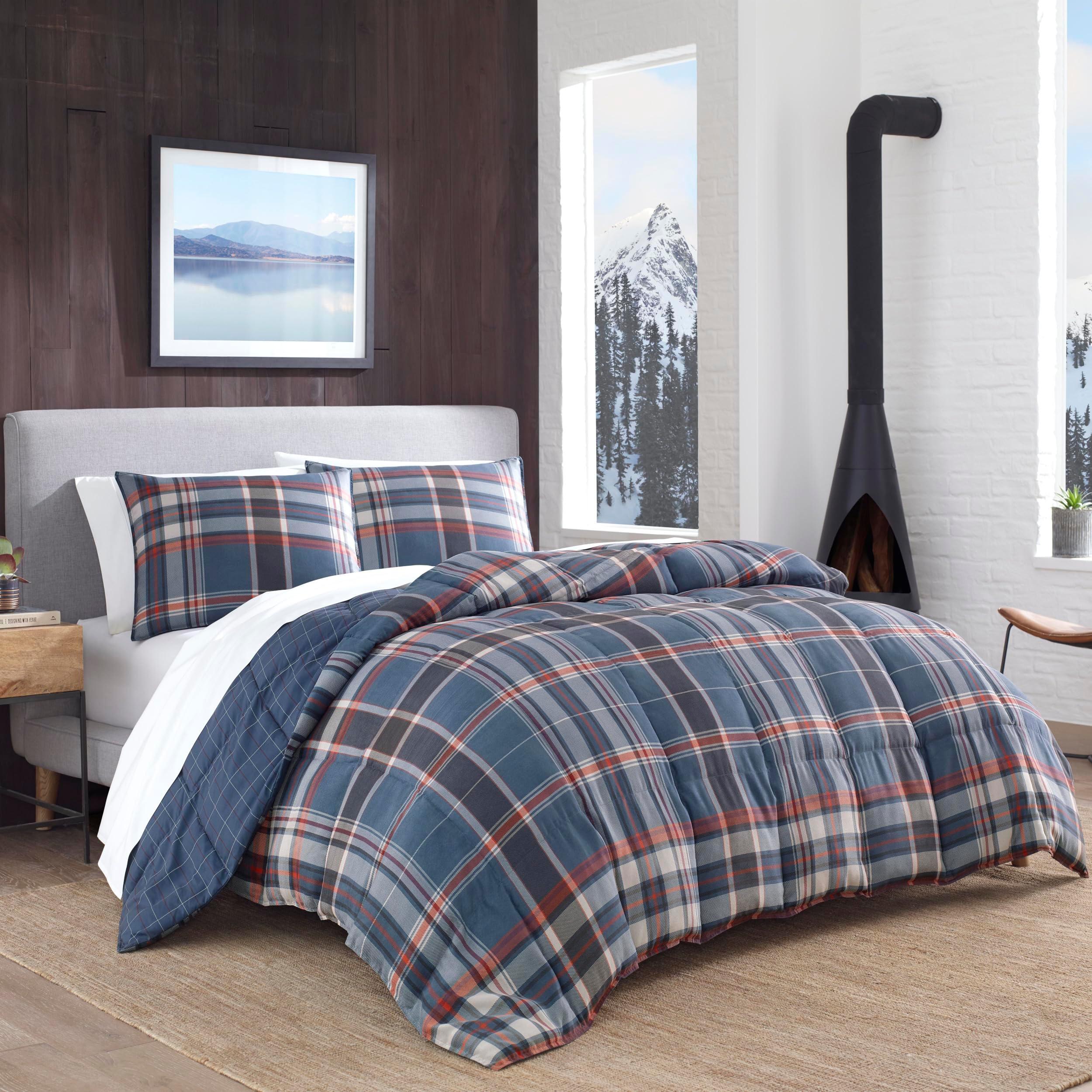 Eddie Bauer - Queen Comforter Set, Reversible Down Alt Bedding with Matching Shams, Home Decor for Colder Months (Shasta Lake Navy, Queen)