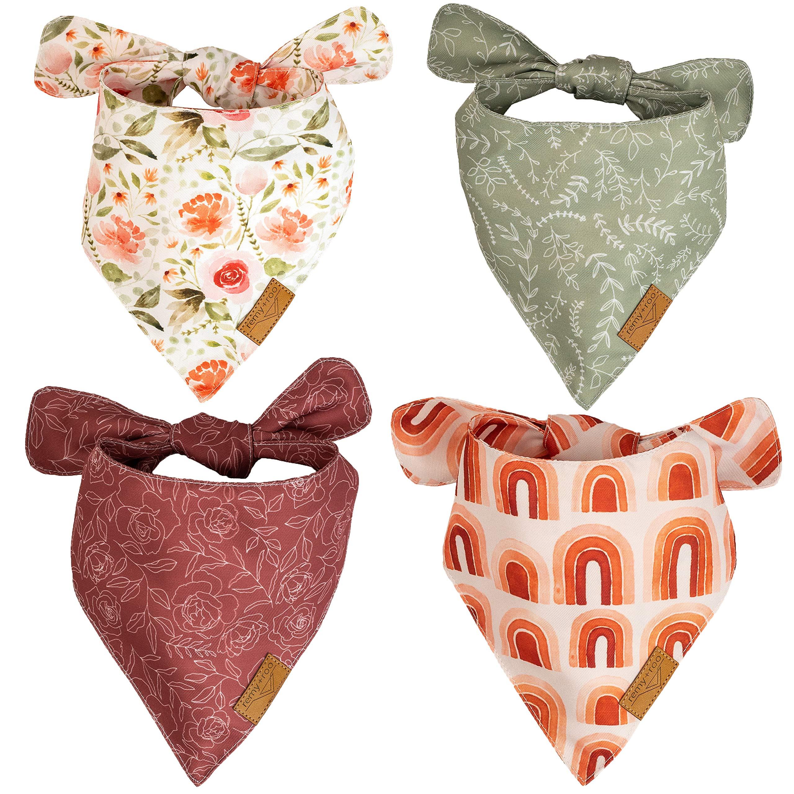 Remy+Roo Large Spring Bandanas - 4 Pack Rubi Set | Premium Durable Adjustable Polyester Fabric | Patented Shape Girl Dog Bandana, Floral Dog Bandana
