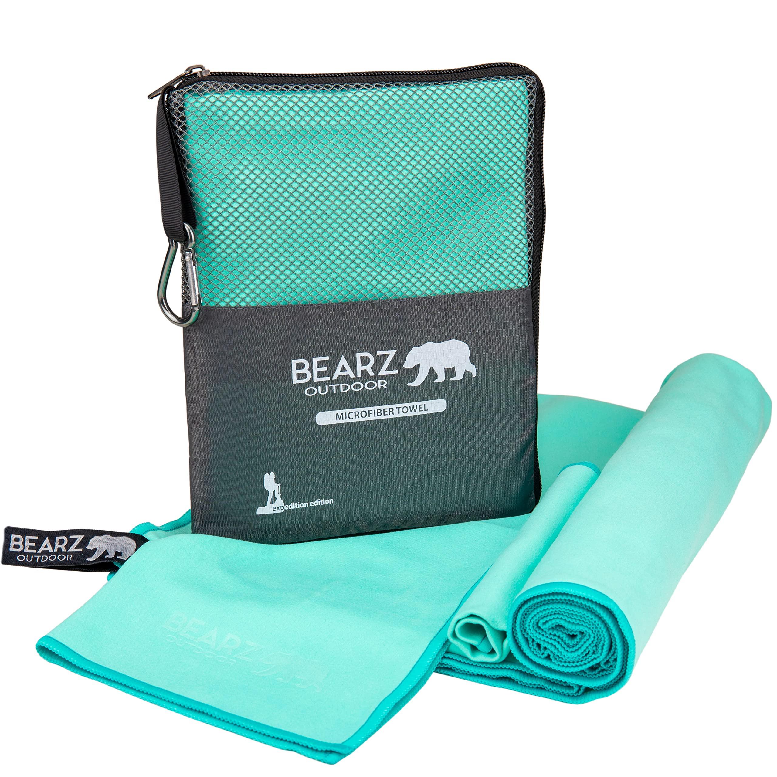 Microfiber Towel Set by BEARZ Outdoor. Microfiber Towels for Body, Workout Towel, Camp Towel, Yoga Towel, Sweat Towel, Microfiber Beach Towel, Travel Towel. Fast Drying & Compact. Free Face Towel