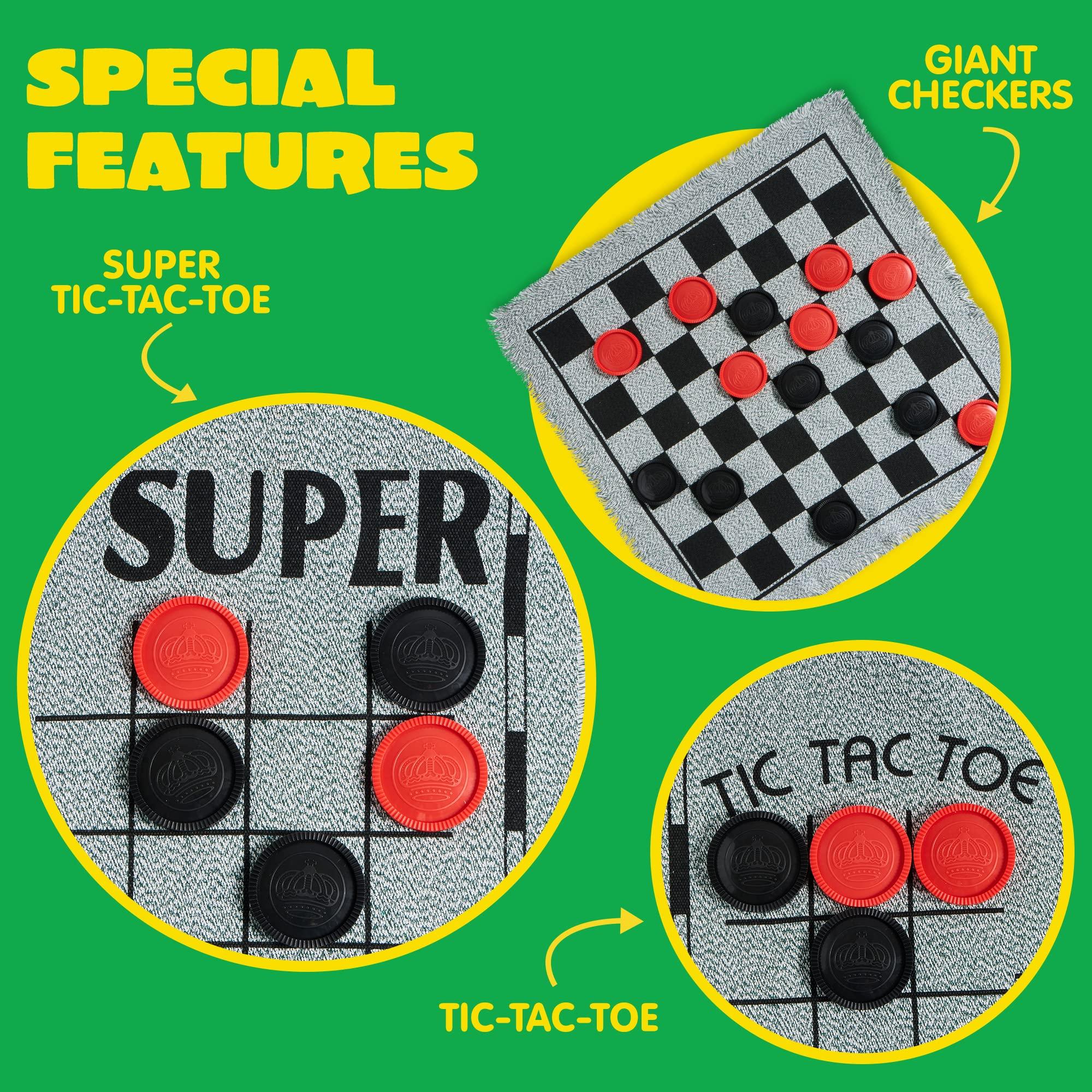 3-in-1 Vintage Giant Checkers, Tic, Tac, Toe, with Reversible Mat, 24 Chips, Family Board Game, Lawn Game, BBQ Party Favor, Indoor and Outdoor Activity for Kids and Adults - Image 4