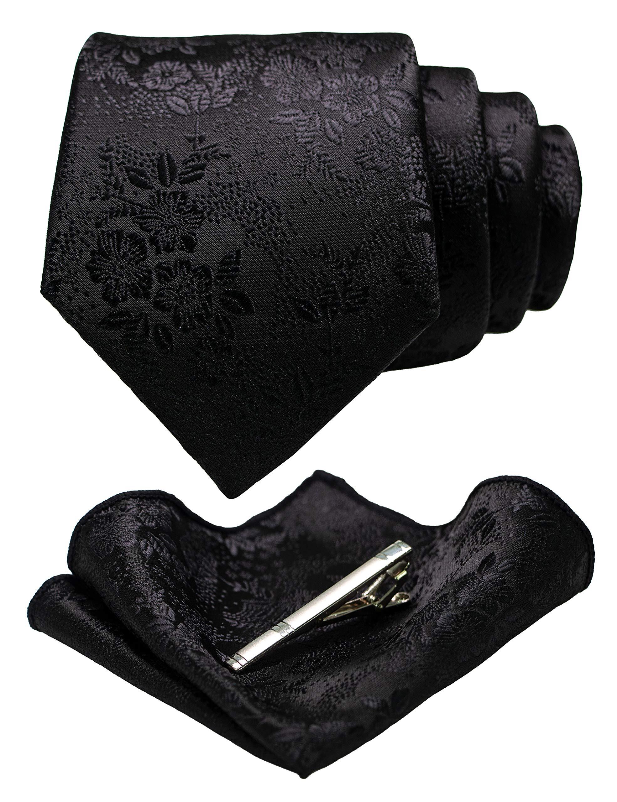 JEMYGINS Floral Necktie and Pocket Square Tie Clip Sets for Men