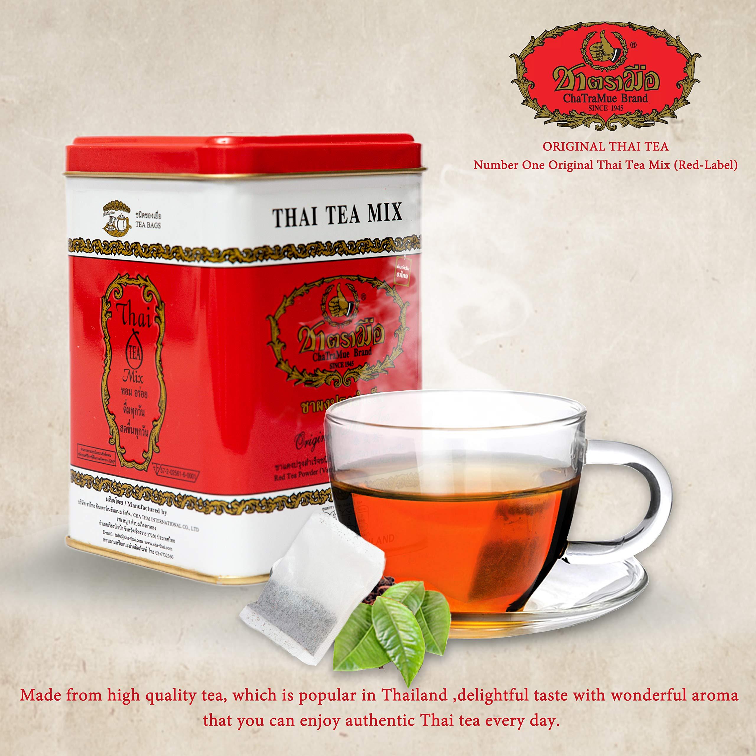 Number One Original Thai Tea Mix ChaTraMue Thai Tea for Boba Tea, Hot Tea, Iced Tea (Red Label 50 Tea Bags) - Image 2