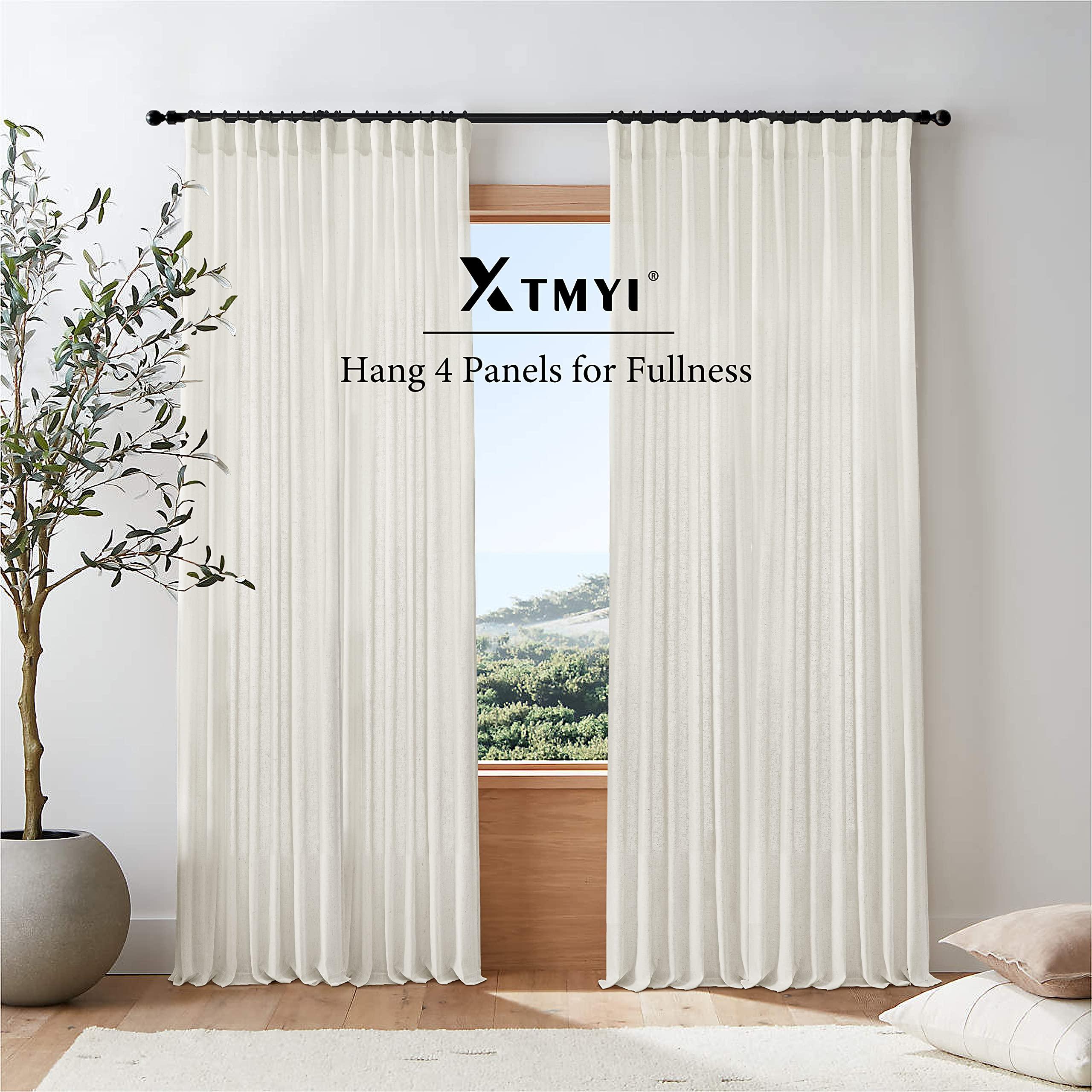 XTMYI Linen Cotton Farmhouse Curtains for Living Room Bedroom 84 Inches Long Two Sheer Hook Belt Pleated Back Tab Birch Off White Ivory Neutral Boho Sour Cream Curtain Drapes 84 Length 2 Panels Set - Image 6