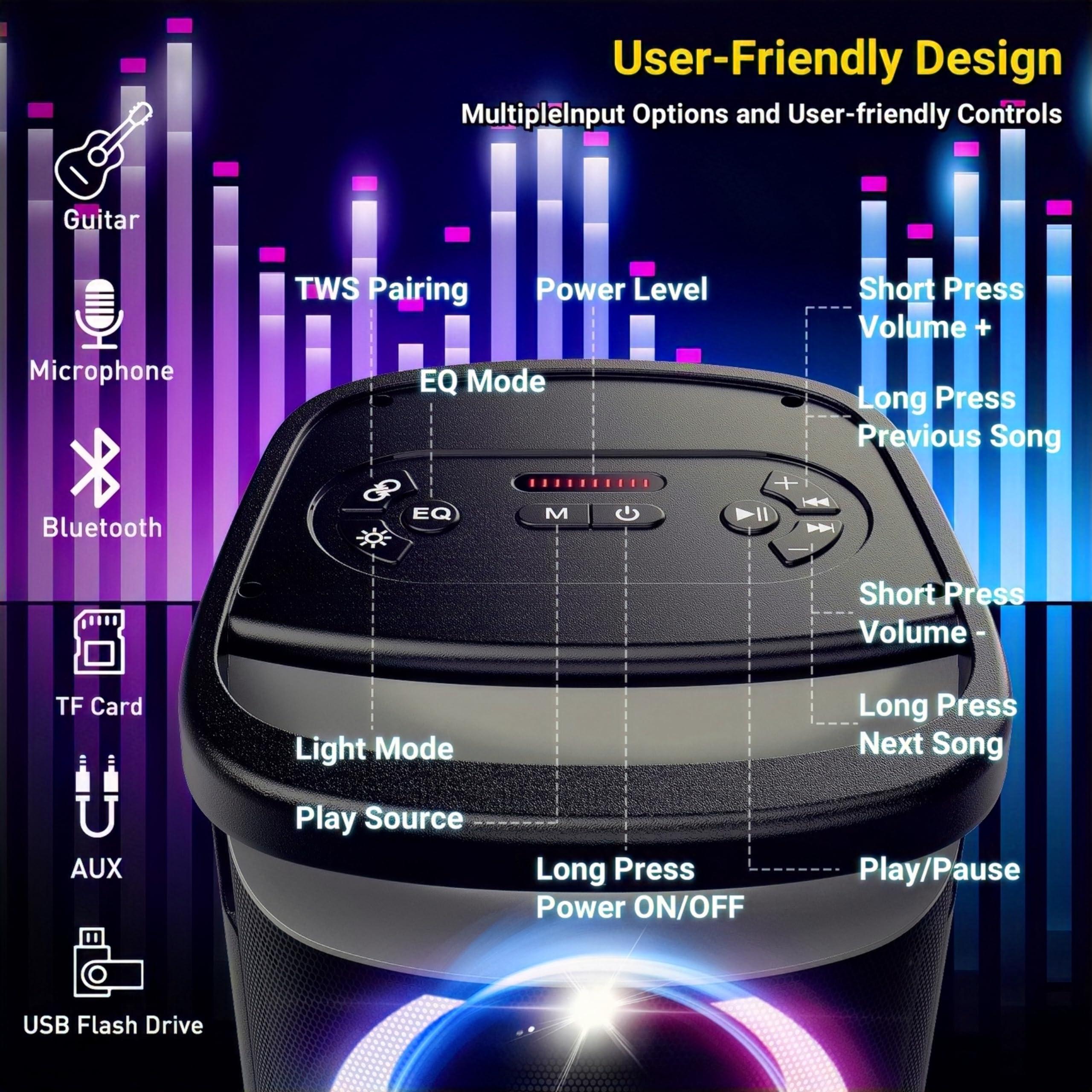 QxbJoy Portable Bluetooth Party Speaker: 160W Peak Powerful Loud Sound Deep Bass Wireless Boombox Large Subwoofer 15 Hours Battery Life Fast Charging with Led Light Show for Outdoor Camping Backyard - Image 6