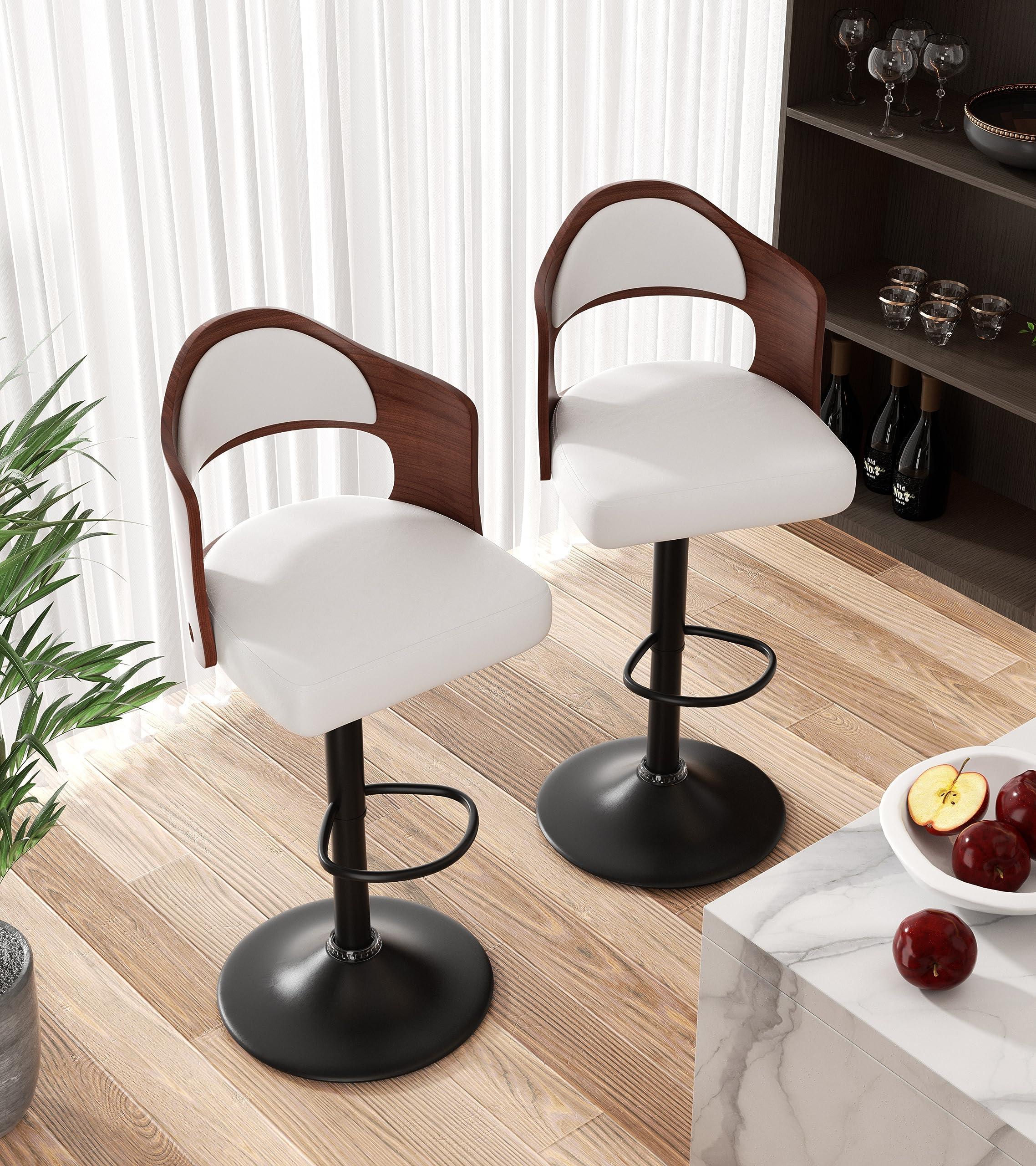 Nalupatio Swivel Bar Stools Set of 3 Seat Adjustable Height 24.5-33.5IN, Wooden Barstools PU Leather Upholstered Bar Chairs with Back & Footrest for Bar Kitchen Dining Room - Image 3