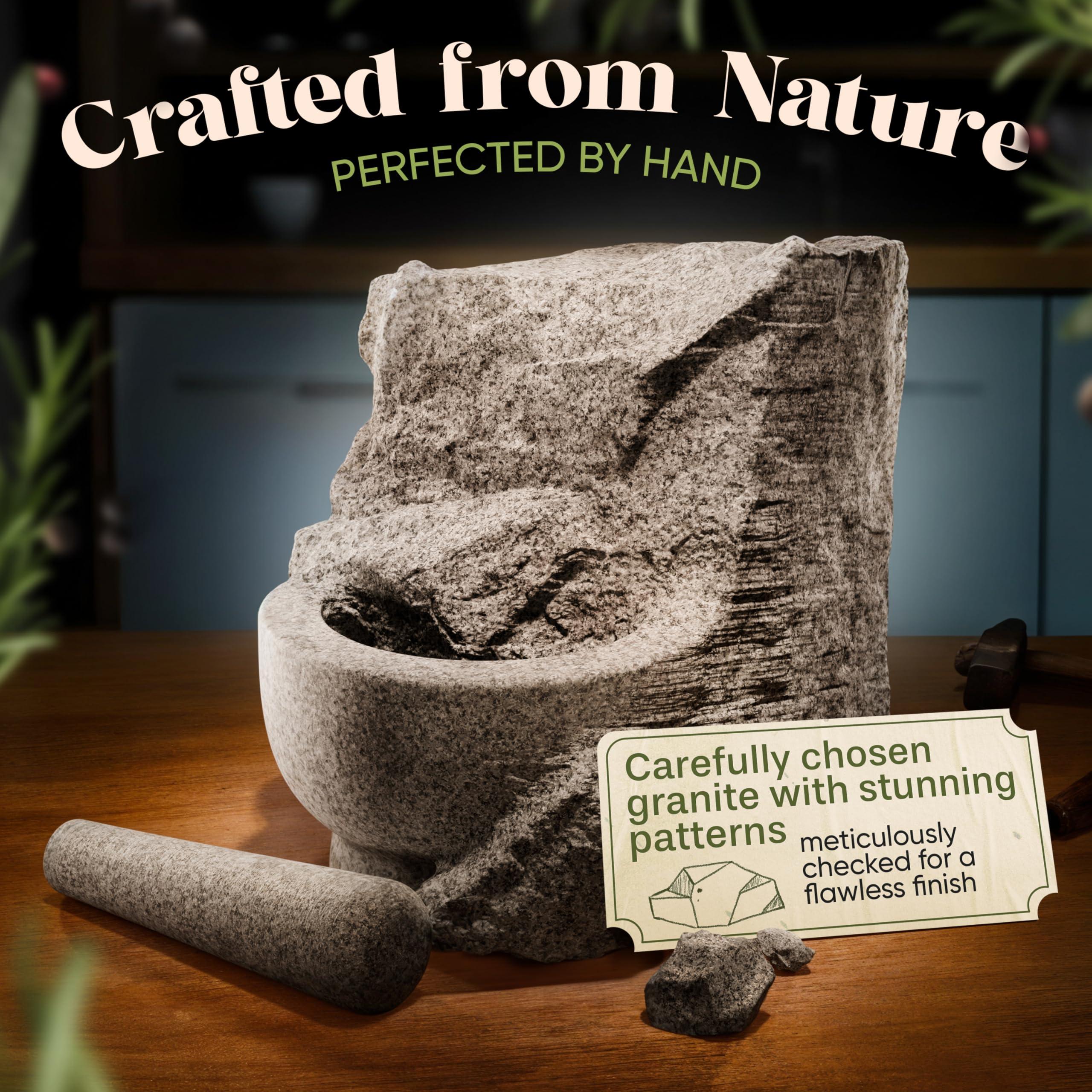 ChefSofi Mortar and Pestle Set - 6 Inch - 2 Cup Capacity - Unpolished Heavy Granite for Enhanced Performance and Organic Appearance - Included: Anti-Scratch Protector - Image 4