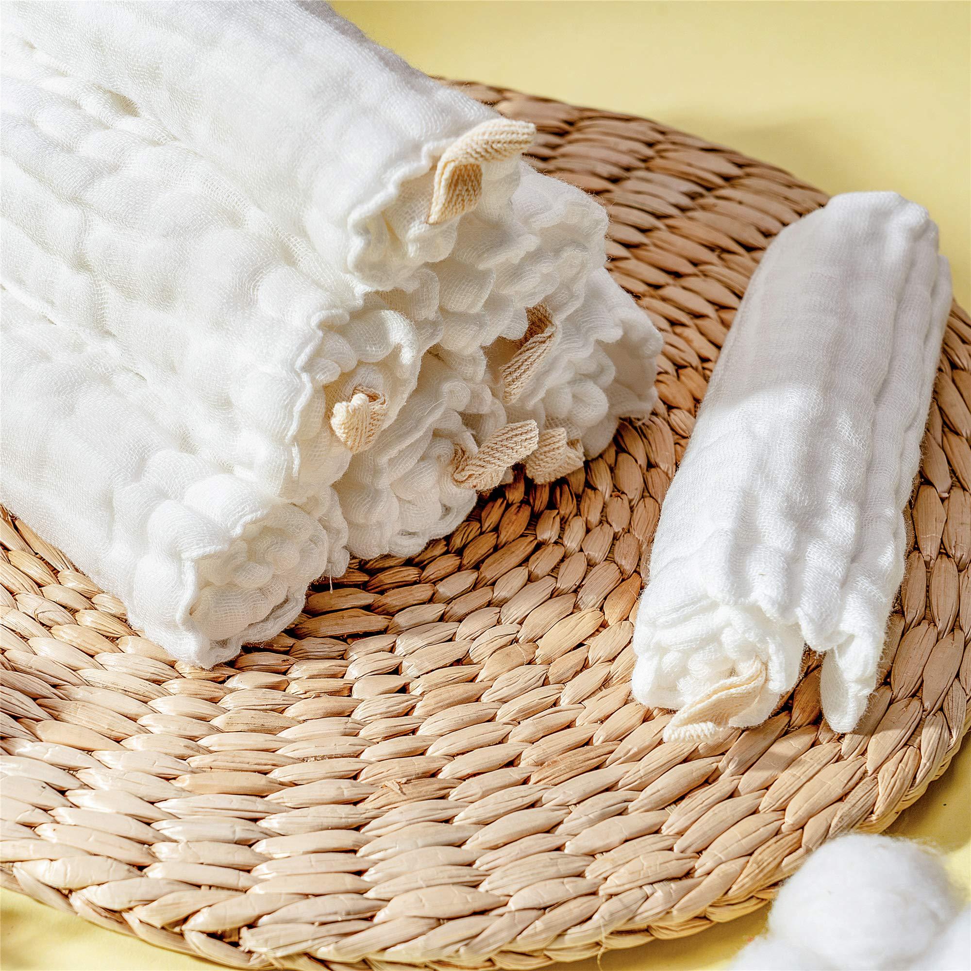 Baby Muslin Washcloths- Natural Organic Cotton Baby Wipes - Soft Newborn Baby Face Towel for Sensitive Skin- Baby Registry as Shower Gift, 10 Pack 10x10 inches By MUKIN (White) - Image 5