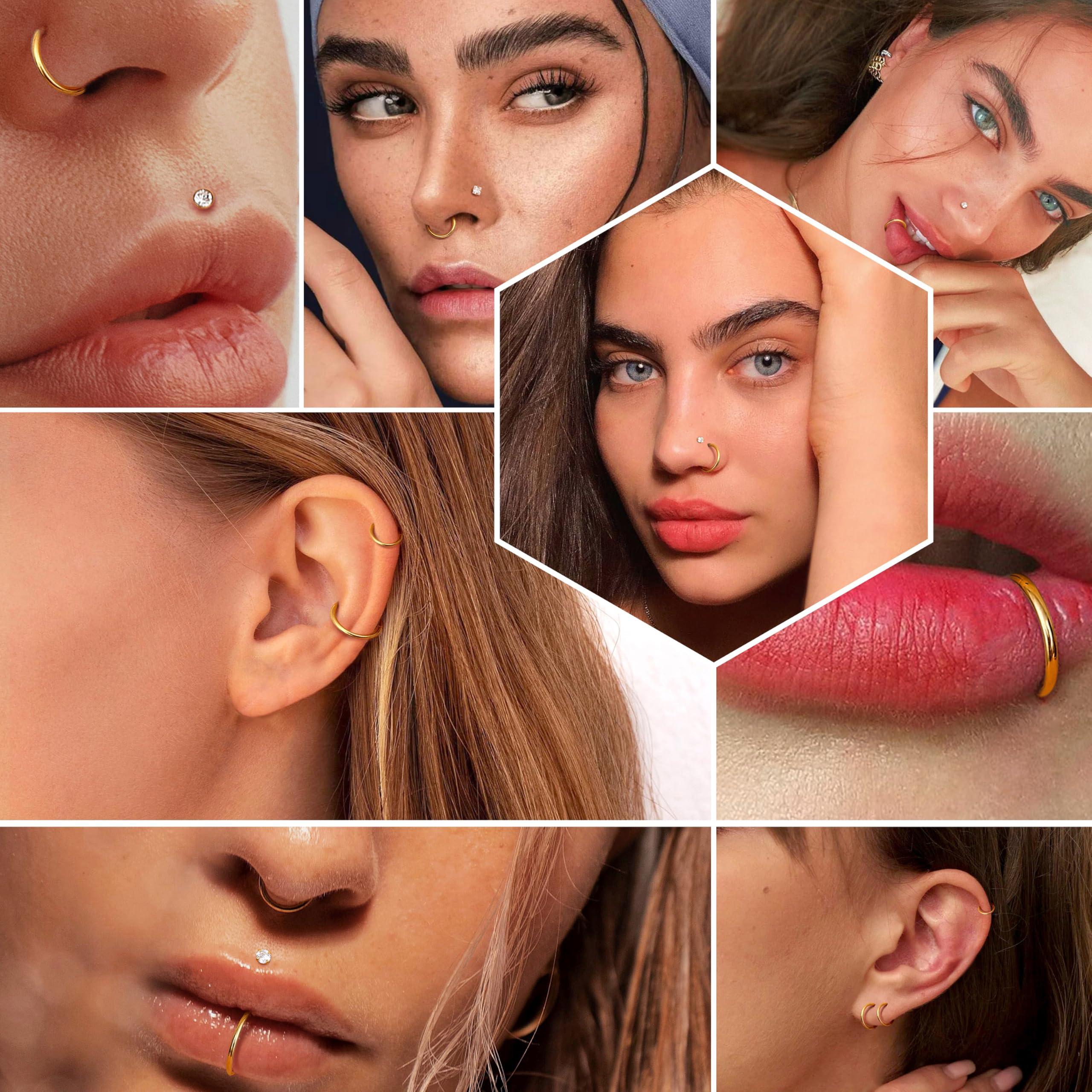 18G Nose Rings Hoops and 20G Nose Studs for Women Men -Hypoallergenic 316L Surgical Stainless Steel Clicker Hinged Segment Ball CZ Simulated Diamond Nostril Piercings Jewelry 15Pcs - Image 5