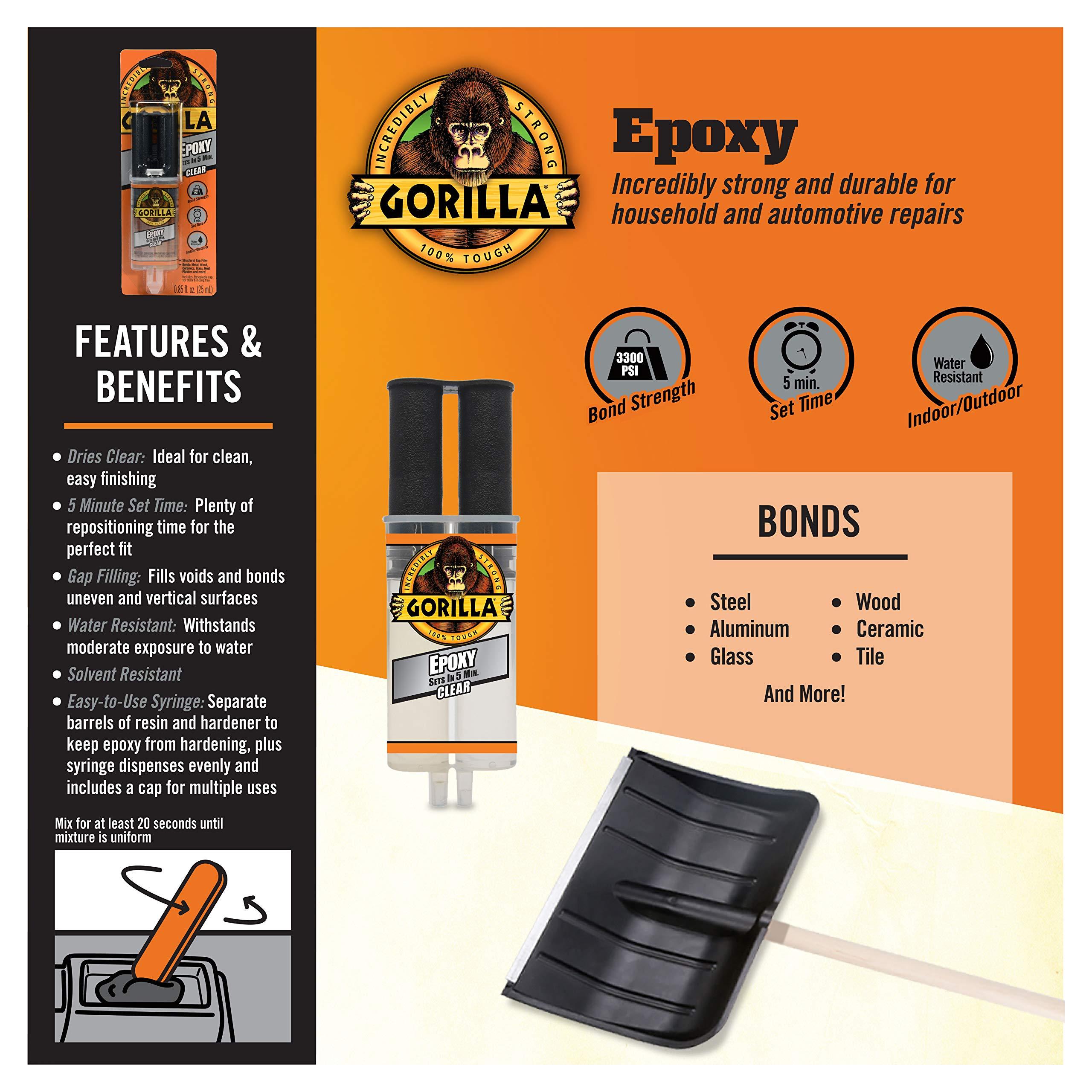Gorilla 2 Part Epoxy, 5 Minute Set, .85 Ounce Syringe, Clear, (Pack of 6) - Image 4
