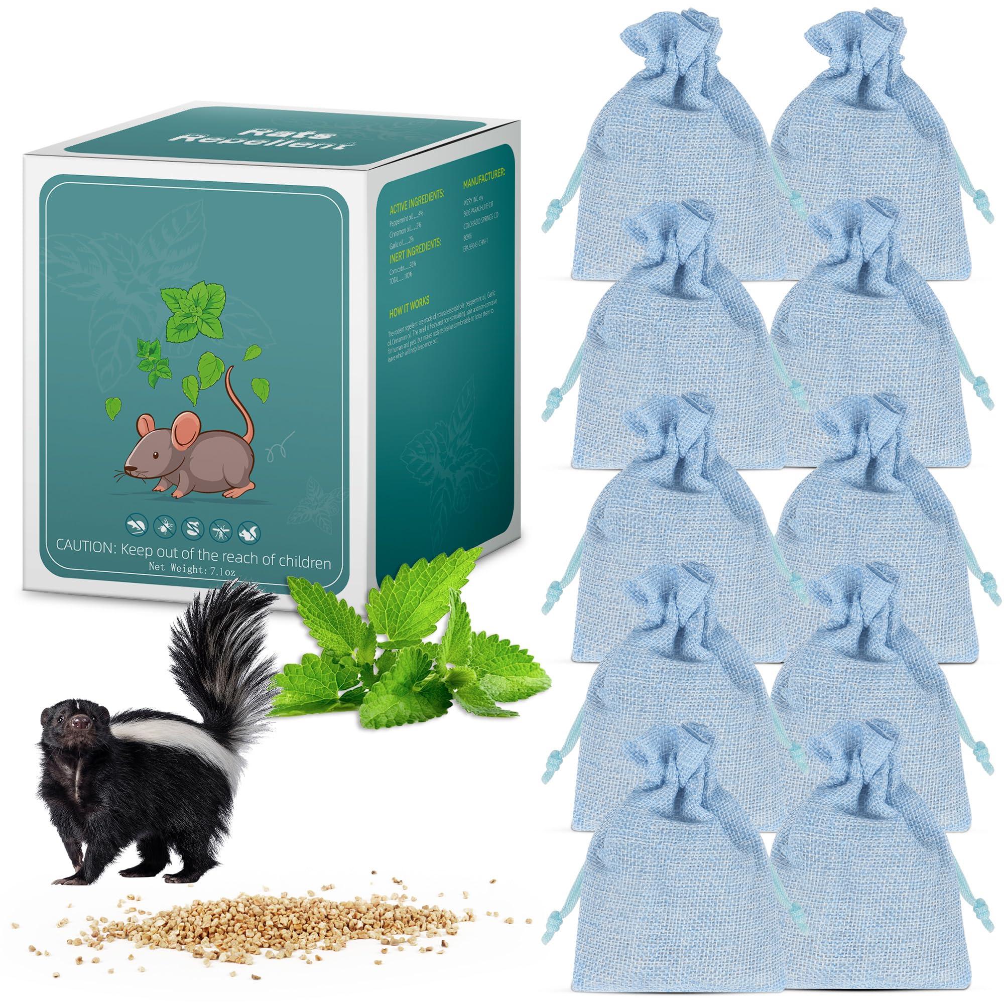 10 Pack Peppermint Oils Skunk Repllent Pouches - Effective Skunks Repellent, Peppermint Oil to Keep Skunks and Raccoons Out of Yard, Garden, Home, Garage, Warehouse, Natural Ingredients