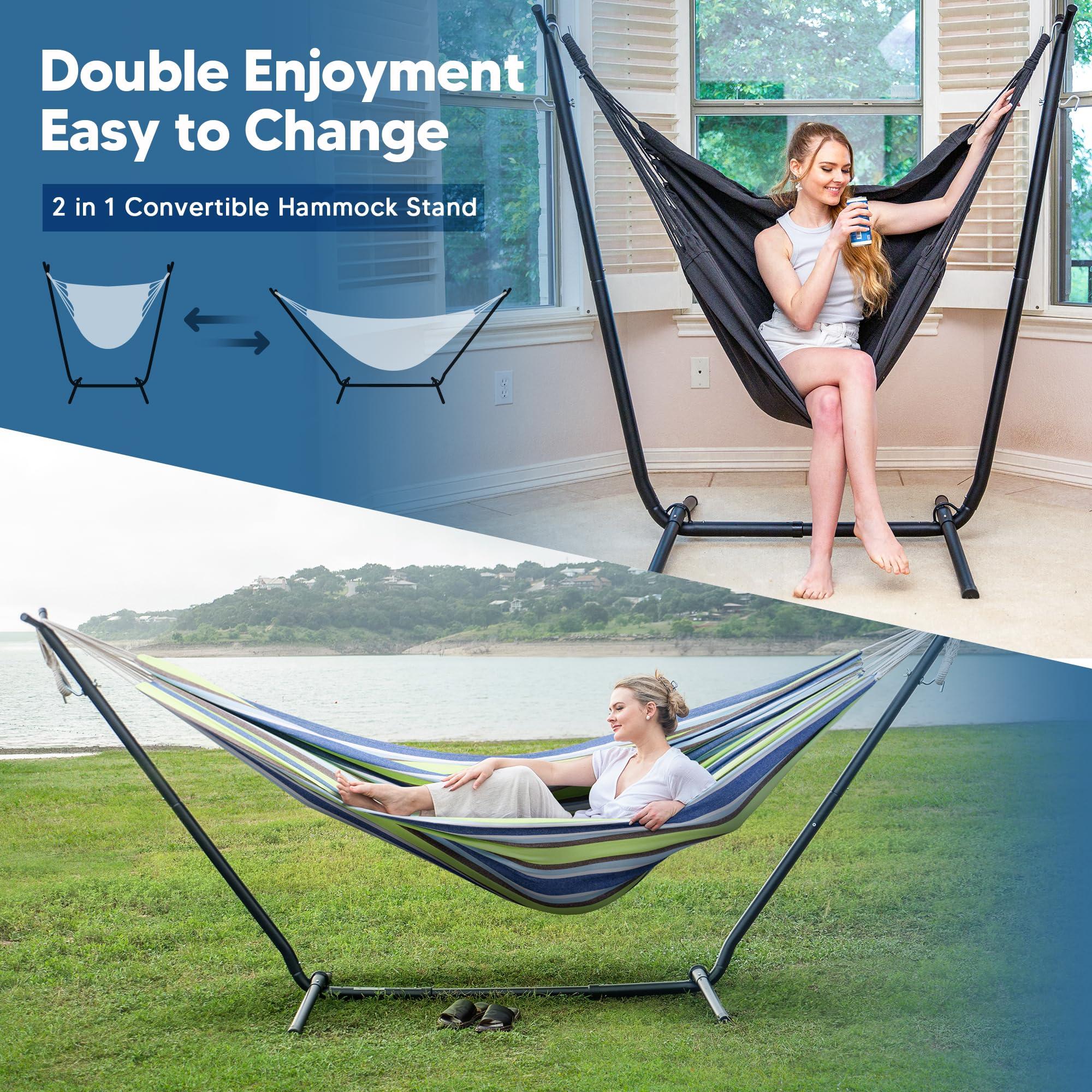 SUNCREAT 2-in-1 Convertible Backyard Fabric Hammock with Stand, Large Hammocks for Outside, Patent Pending, Light Green Stripes - Image 3