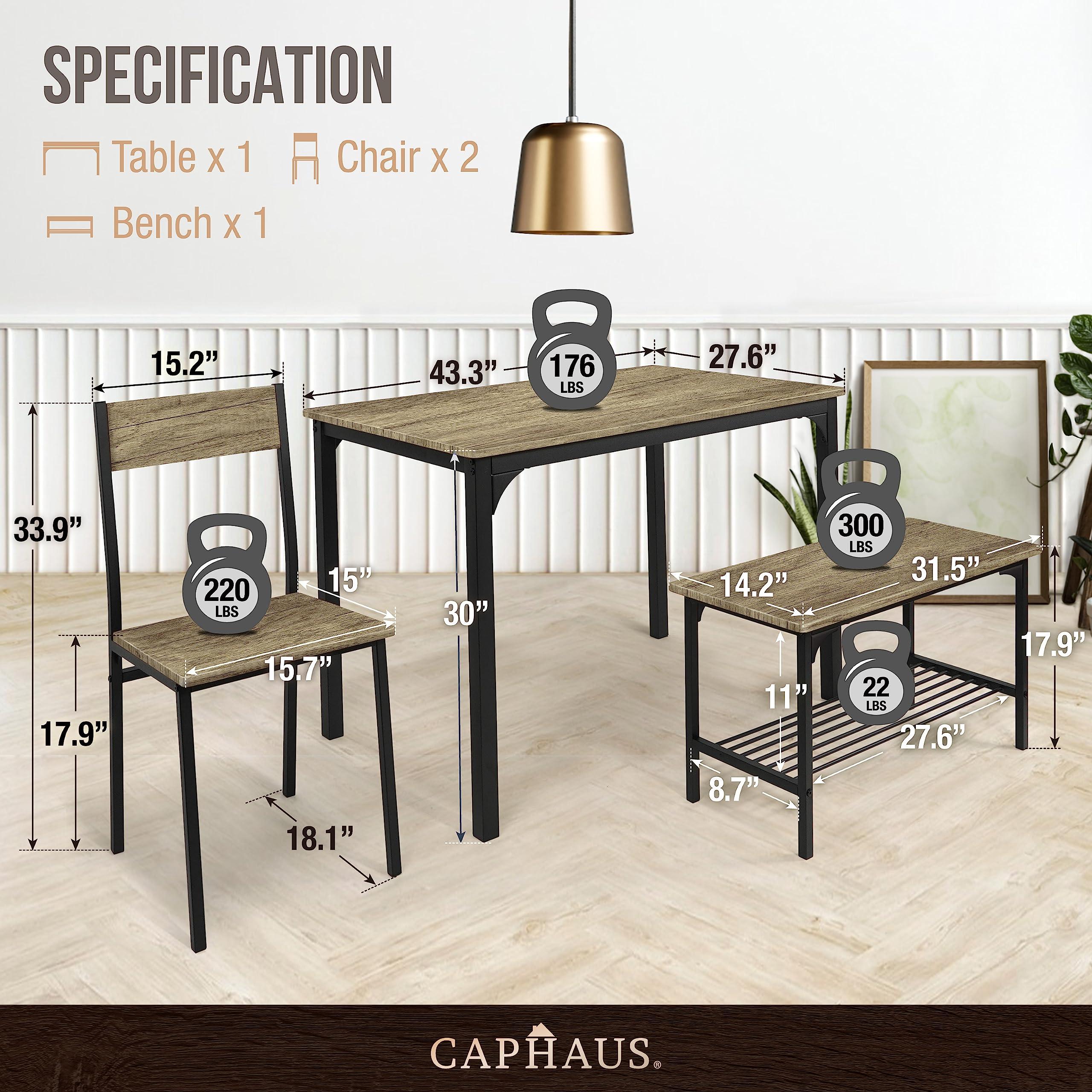 CAPHAUS 4 Pieces Dining Table Set for 4 w/Bench and Chairs, Modern Table Set for Dining Room, Home, Kitchen w/Storage Rack, Rectangle Table, Bench & Two Chairs, Space-Saving Dining Set, Grey Oak - Image 3