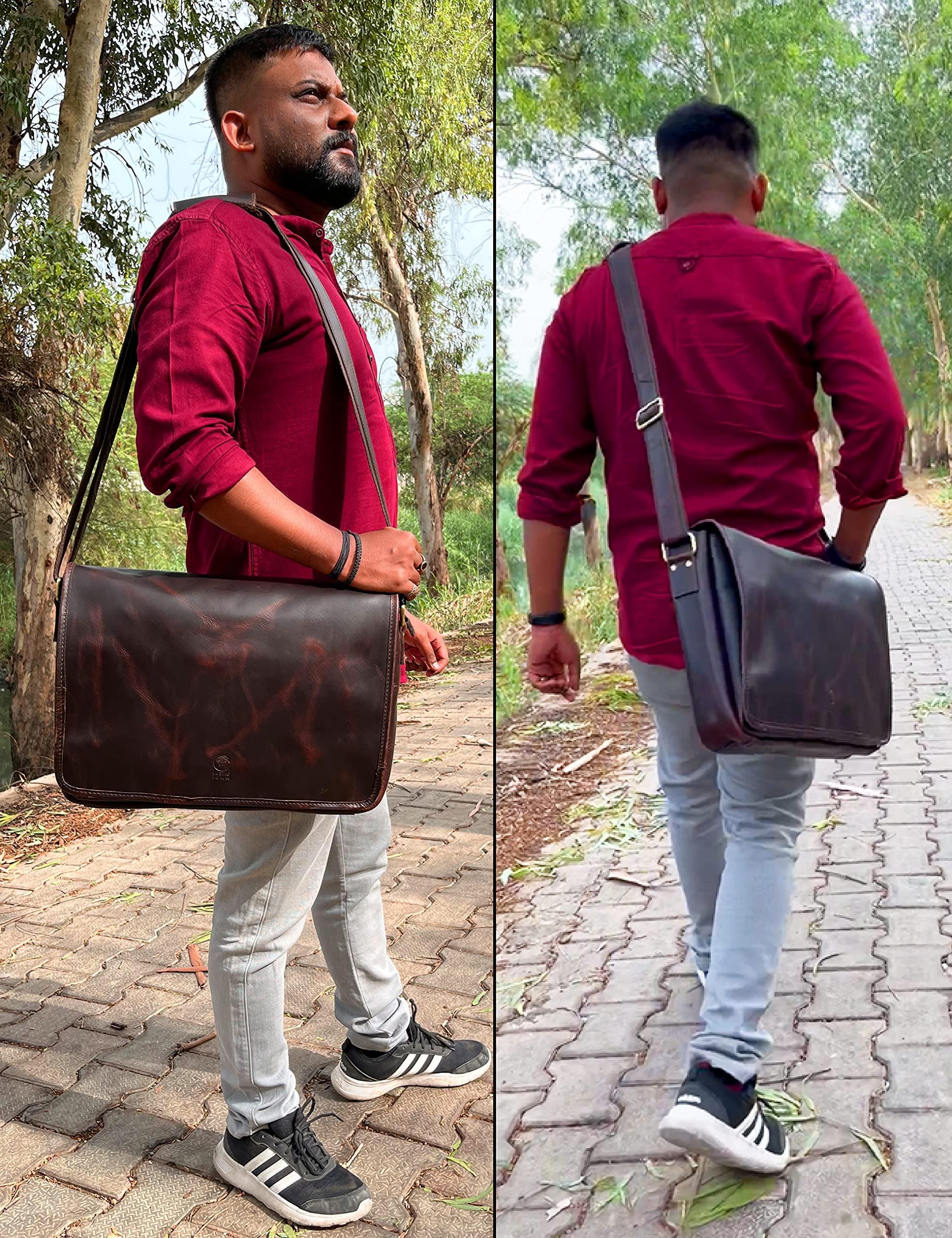 Leather Messenger Bag for Men 16" Full Grain Leather Laptop Bag Vintage Crossbody Office Satchel Travel Shoulder Bag - Image 6