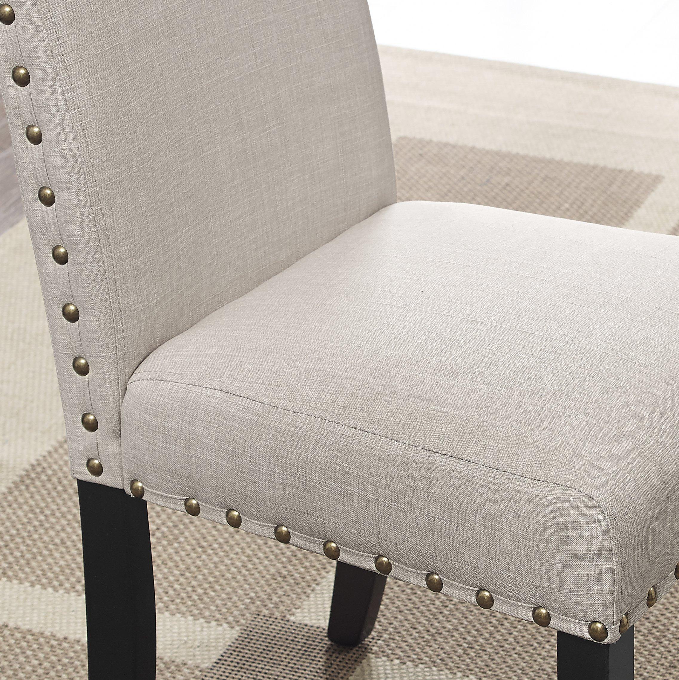 Roundhill Furniture Biony Tan Fabric Dining Chairs with Nailhead Trim, Set of 2, Brown, Tan - Image 2