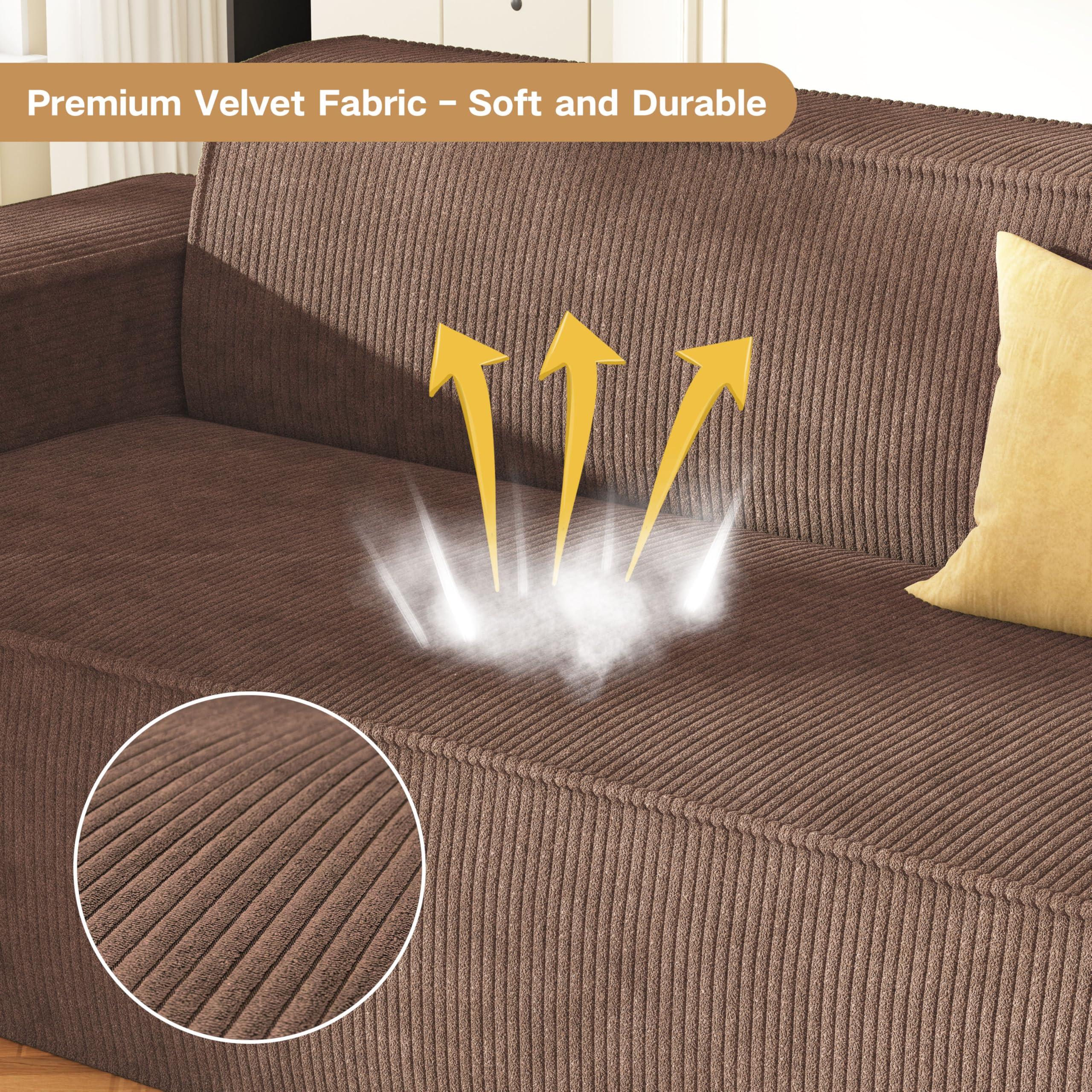 Swbvs Sofa-in-a-Box, Memory Foam 3-Seater Couch, No Installation & Easy to Transport, Deep Seat Modern Sofa with Corduroy Fabric, Couch for Living Room, Bedroom, Apartment, Home Office, Brown - Image 3