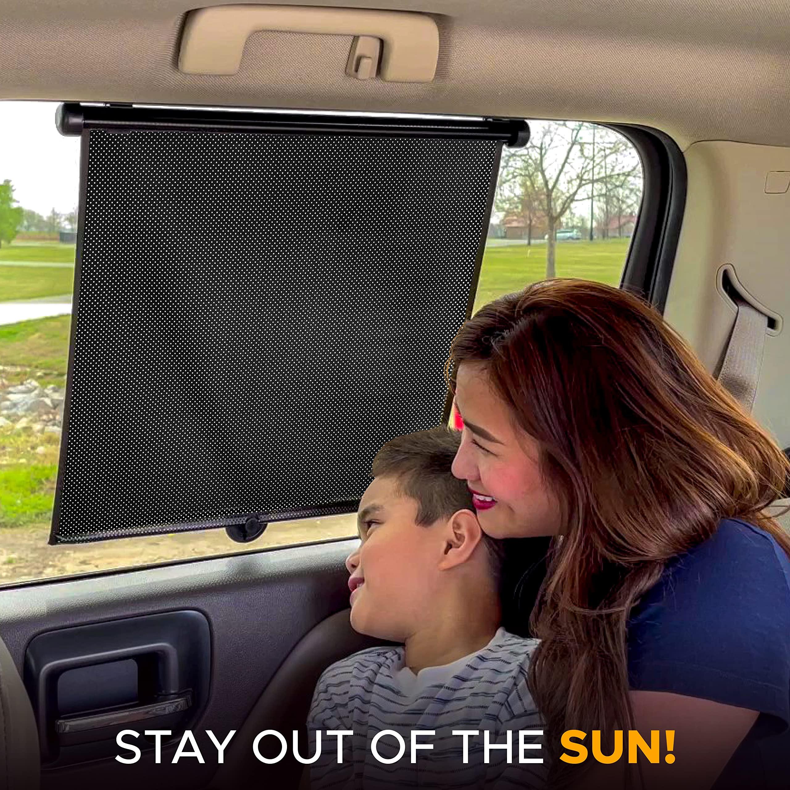 EcoNour Car Side Window Sun Shade (2 Pack) | Retractable Roller Sunshade for Kids | Baby Car Window Shades for UV and Sun Glare Protection | Baby Travel Accessories (15"x17") - Image 8