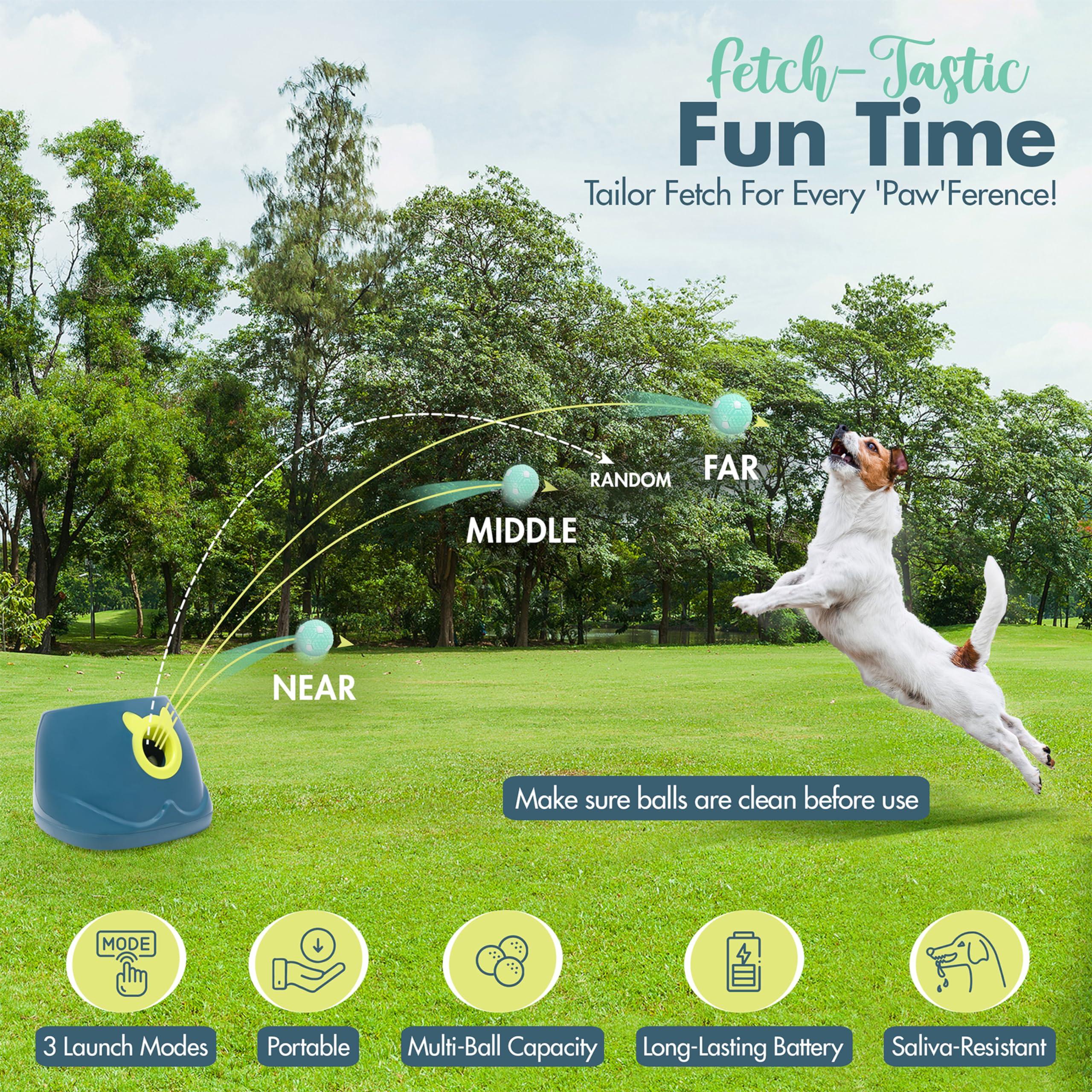 Automatic Dog Ball Launcher - Dog Ball Fetch Machine, Ball Thrower for Dogs, for Small to Medium Sized Dogs, Interactive Dog Toy with 6 Latex Balls, Plug-in & Battery Options - 4 Launch Distances - Image 3