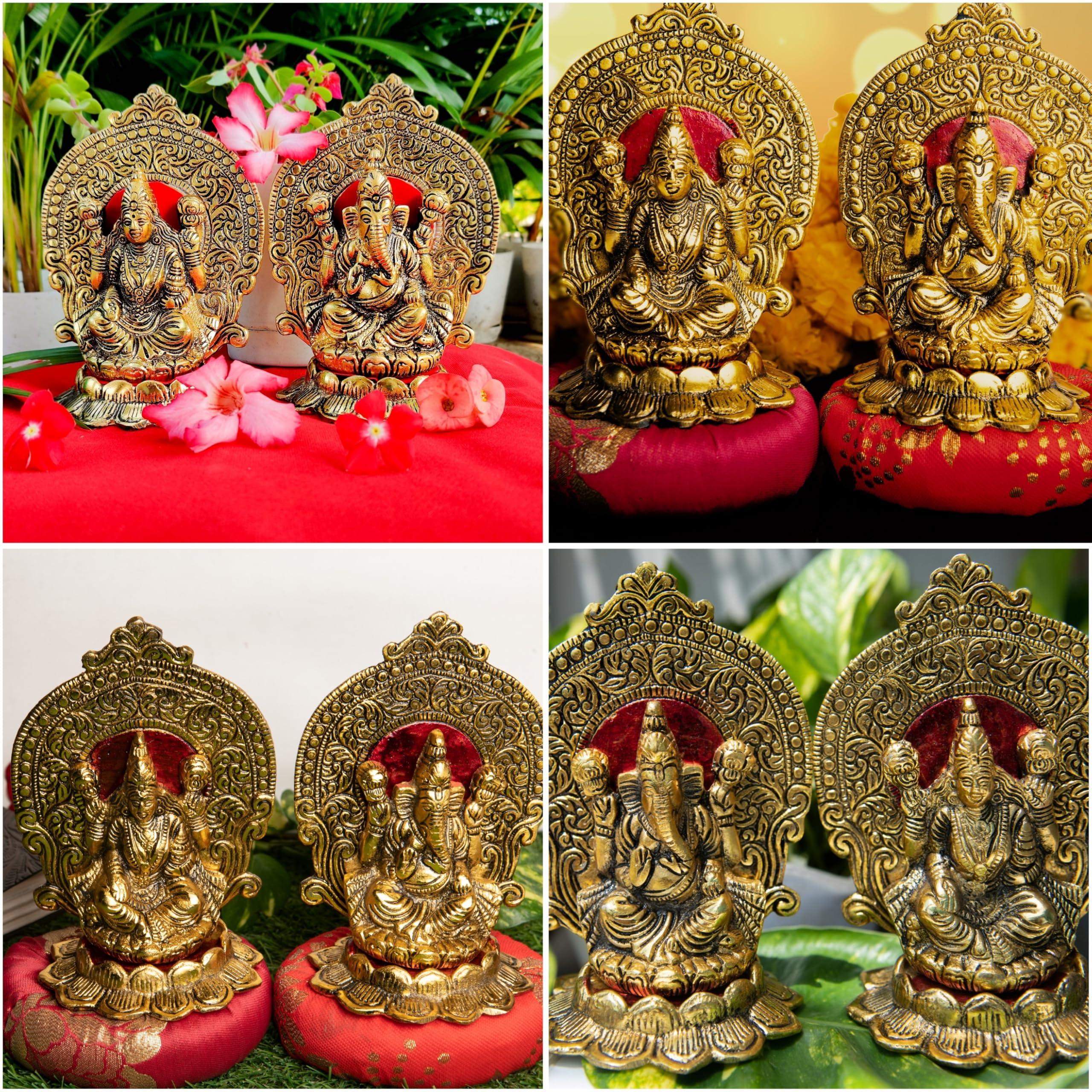 Wonder Care Lakshmi Ganesha Statues Metal Lakshmi Idol Ganesha Statues for Diwali Decorations Items laxmi puja Decoration | Ganesh Idol for Car | Home Decor | Diwali Gifts for Friends - Image 4