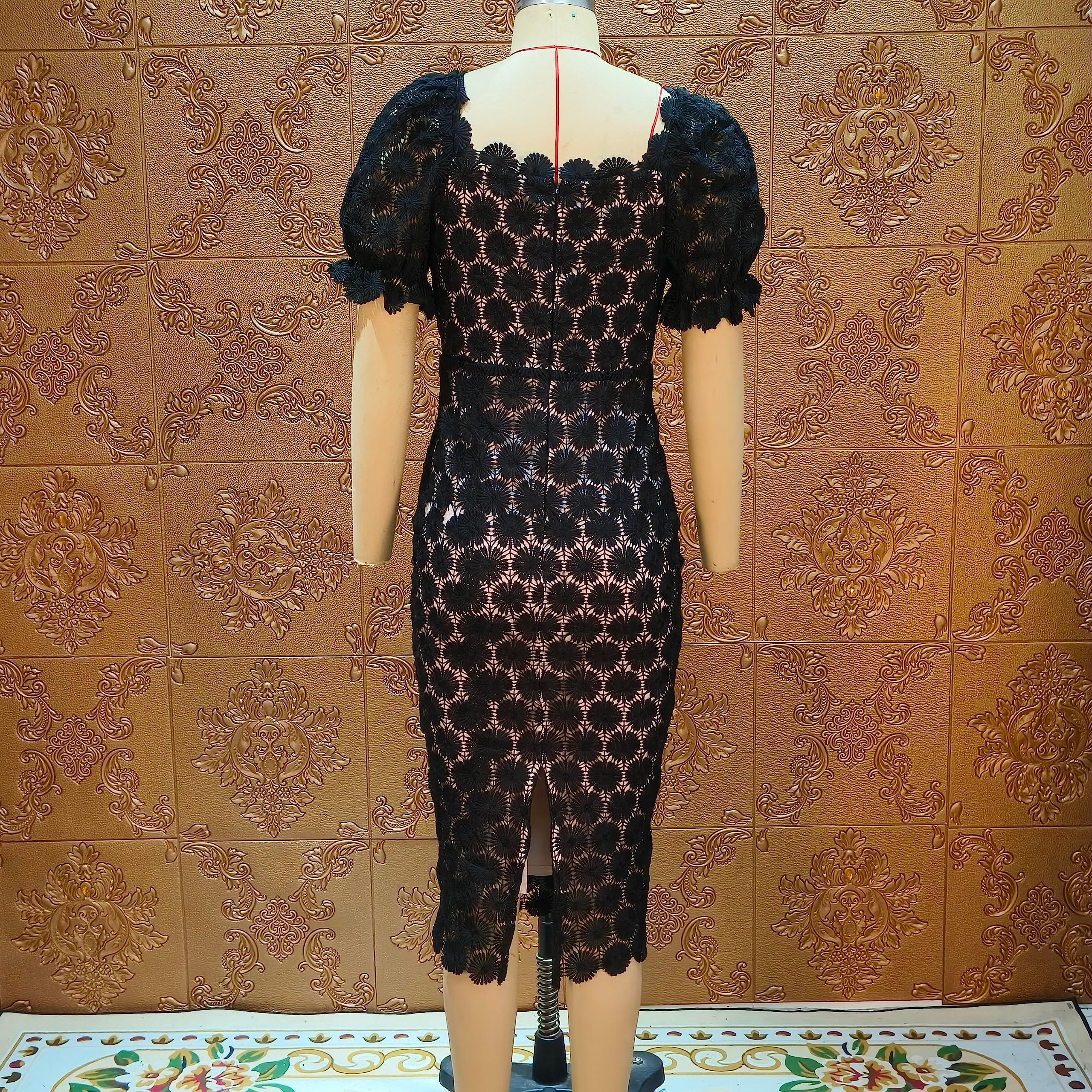 Cololura Elegant Sexy Floral Lace Short Sleeve Off Shoulder Evening Gown Party Formal Bodycon Midi Dress - Image 7