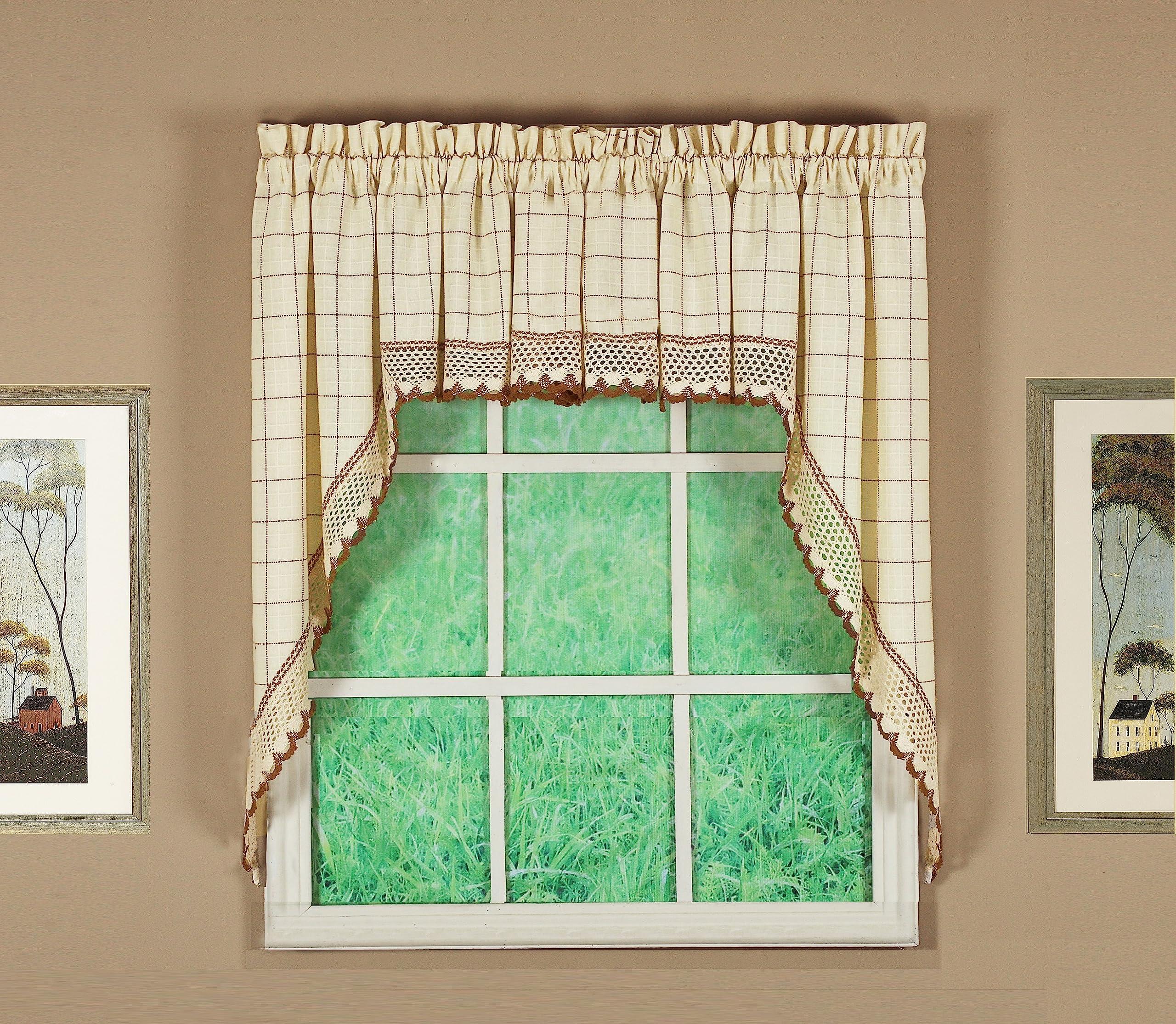 Today's Curtain Adirondack 2-Tone Crochet Swag 38", Ecru/Toast, 60W x 38L - Image 1