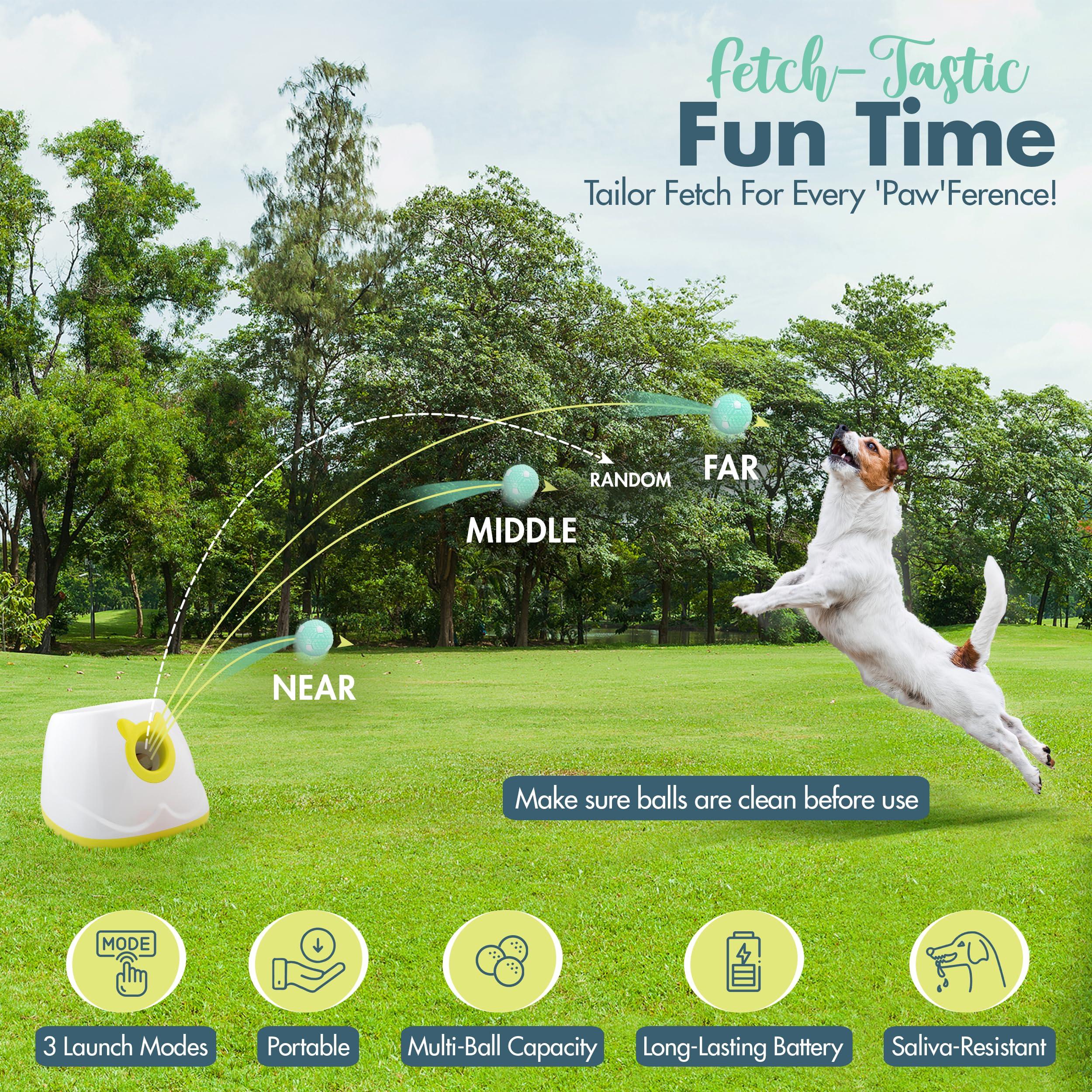 Automatic Dog Ball Launcher - Dog Ball Fetch Machine, Ball Thrower for Dogs, for Small to Medium Sized Dogs, Interactive Dog Toy with 6 Latex Balls, Plug-in & Battery Options - 4 Launch Distances - Image 3