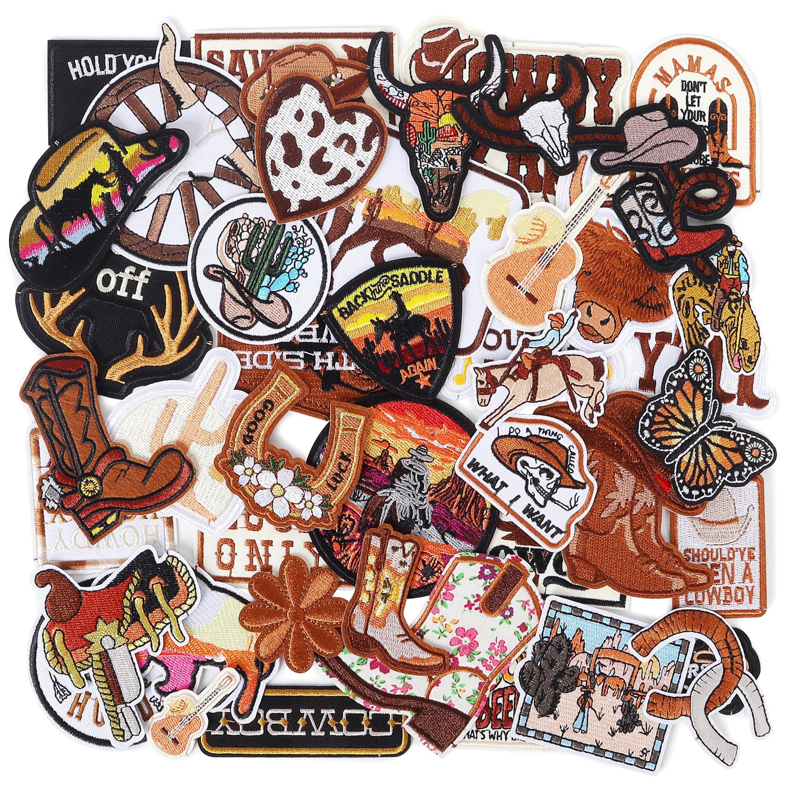 Western Embroidered Iron On Patches for Hats: Meneng 45Pcs Cowboy Sew On Applique Patches for Jackets Backpacks Clothing - Vintage Embroidery Patch for DIY Accessories