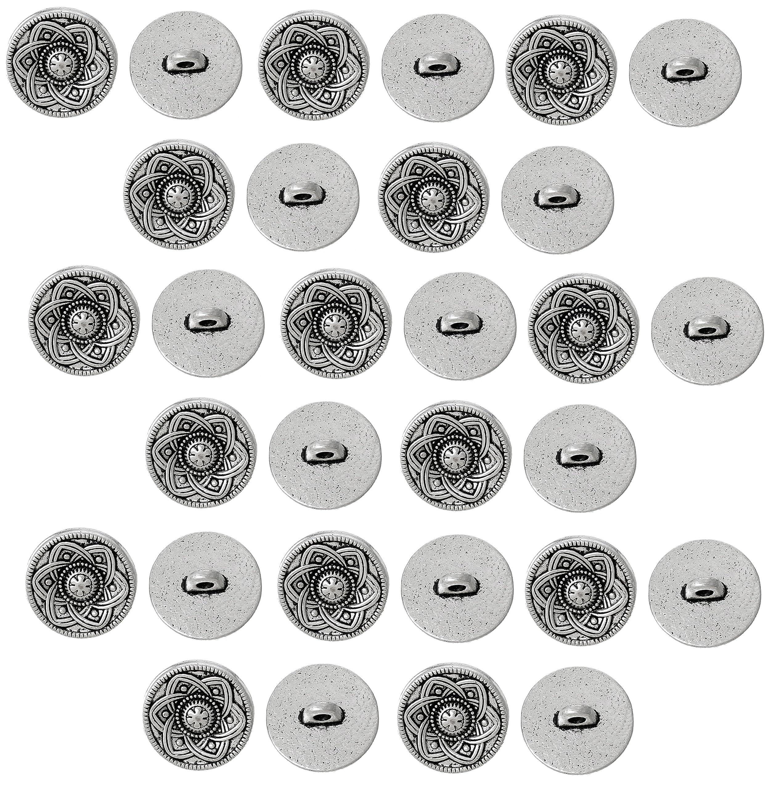 JGFinds Sewing Shank Buttons - 30 Pack, 15mm, Carved Flower Design with Vintage Antique Silver Look, Decorative Blazer, Clothes, Luxury Buttons for Crafts