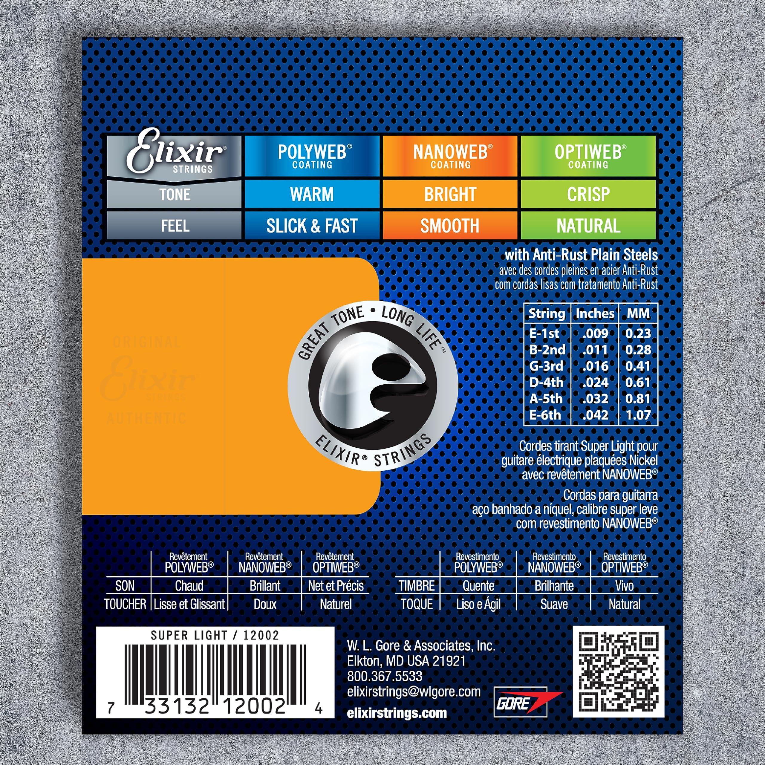 Elixir Strings, Electric Guitar Strings, Nickel Plated Steel with NANOWEB Coating, Longest-Lasting Bright Tone with Comfortable Feel, 6 String Set, Super Light 9-42 - Image 2