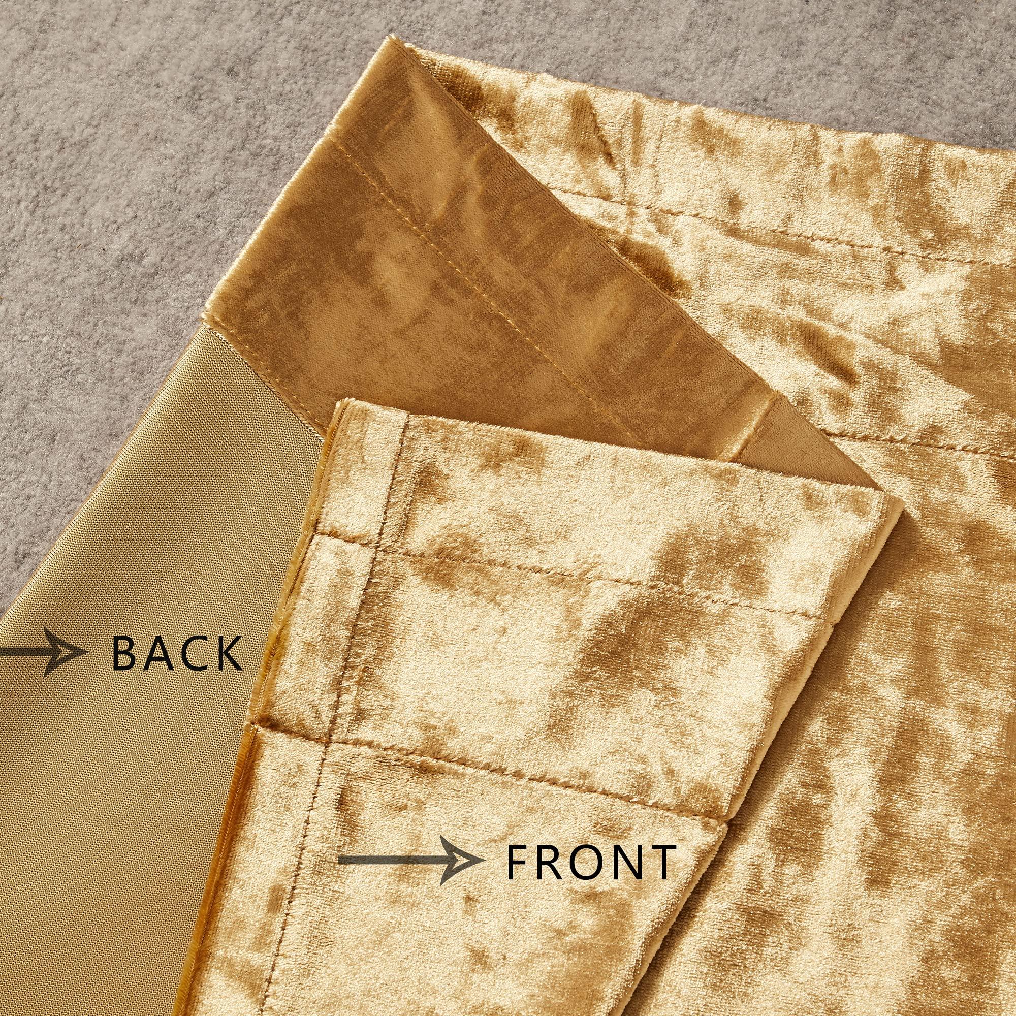 PRIMROSE Gold Curtains 84 inch for Living Room Velvet Blackout Rod Pocket Window Drapes Treatment Semi Room Darkening Decor Golden Curtains for Bedroom Set of 2 Panels - Image 5