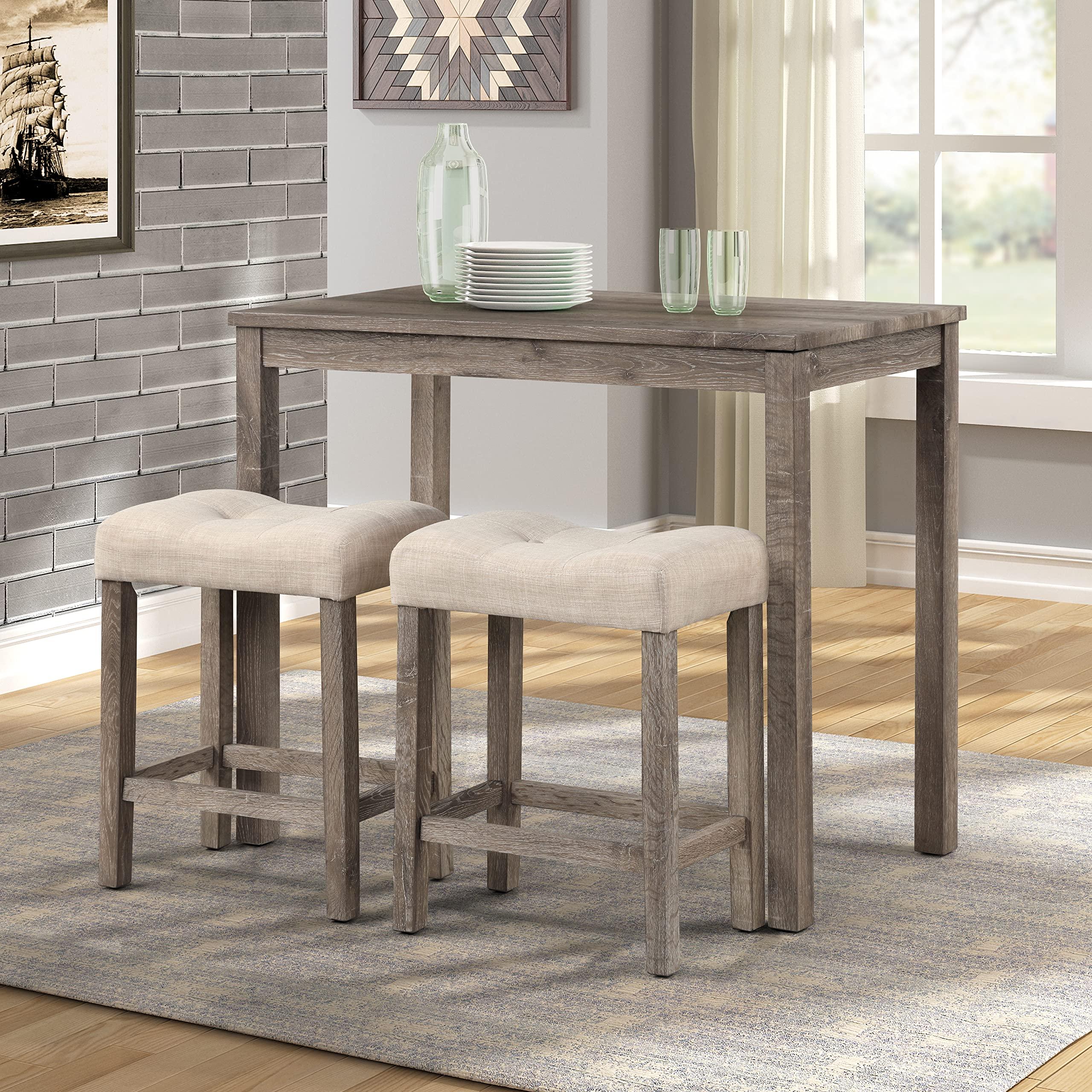 Roundhill Furniture Sora Button Tufted Counter Height Saddle Stools, Set of 2, Taupe - Image 2