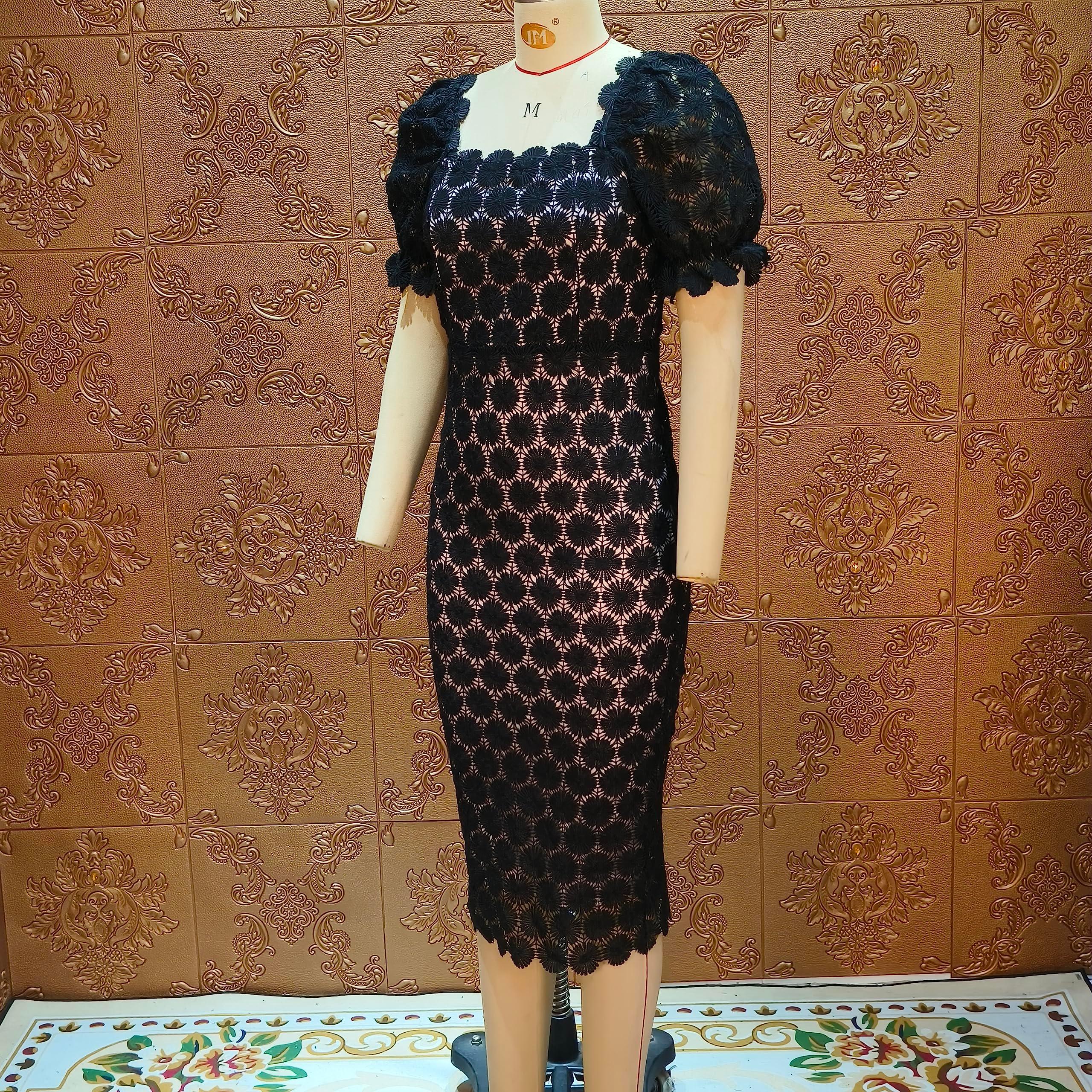 Cololura Elegant Sexy Floral Lace Short Sleeve Off Shoulder Evening Gown Party Formal Bodycon Midi Dress - Image 6