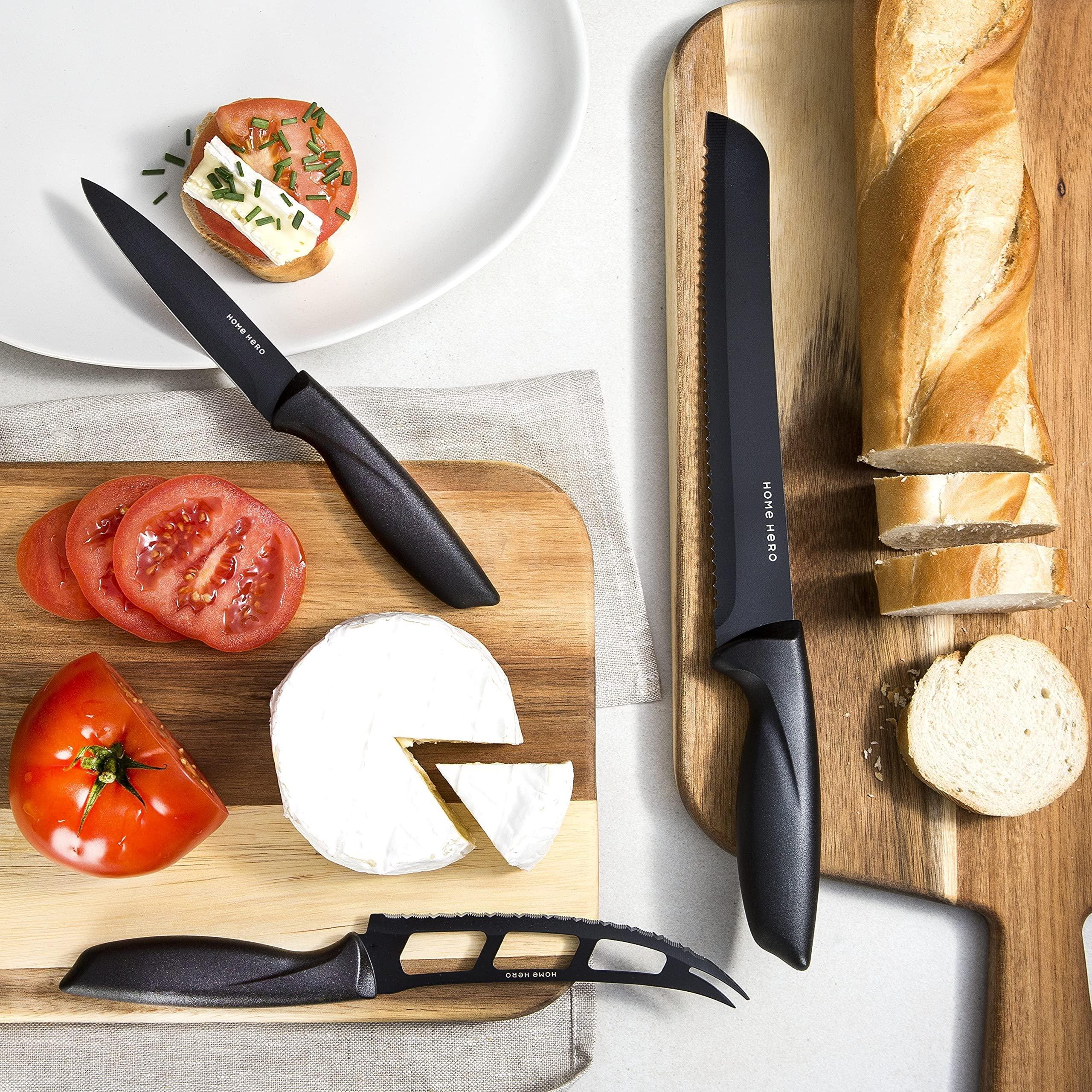 Home Hero Kitchen Knife Set with Sharpener - High Carbon Stainless Steel Knife Block Set with Ergonomic Handles (20 Pcs - Black) - Image 14