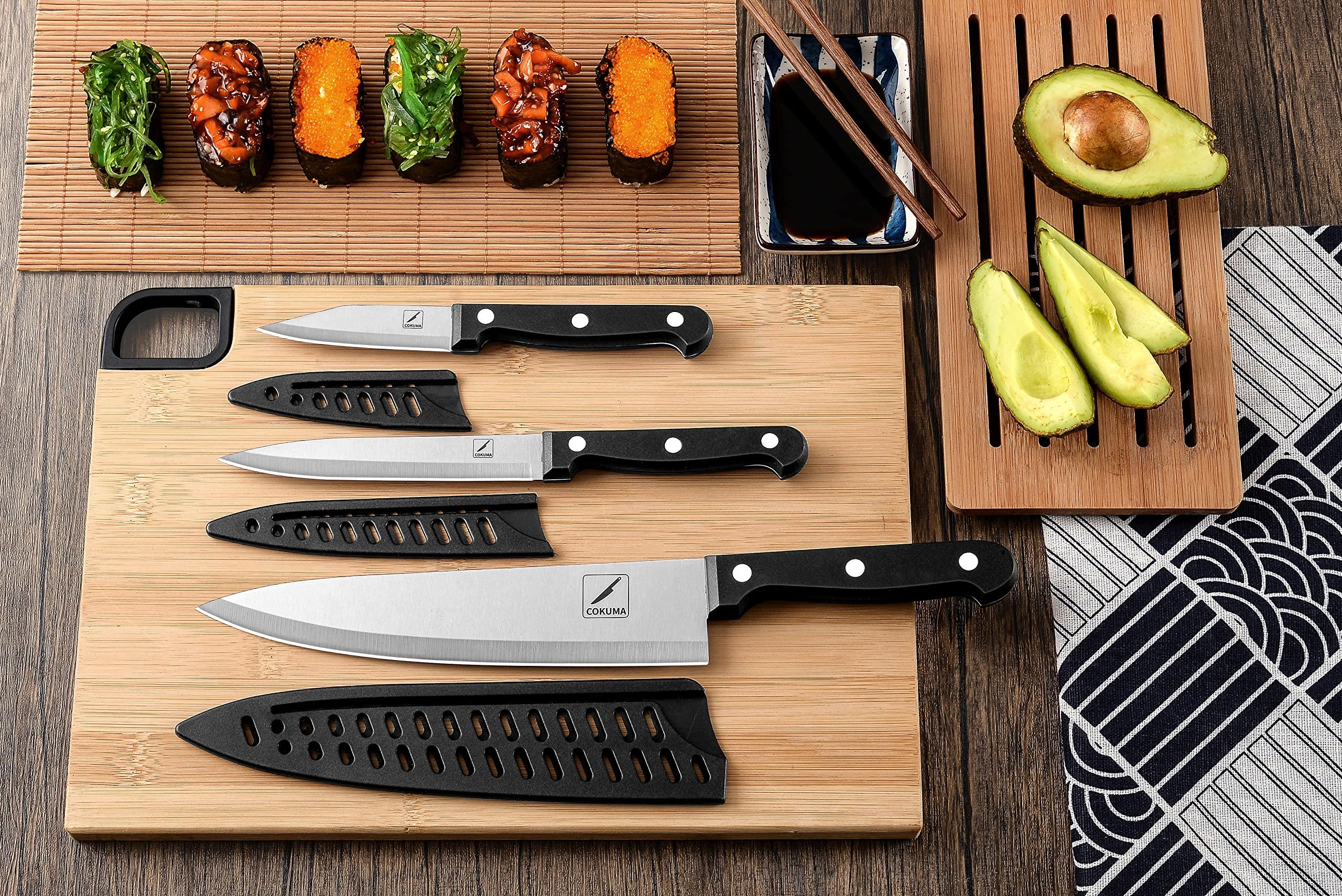 COKUMA Kitchen Knife, 3-Pcs Knife Set With Sheath, 8 Inch Chef Knife, 4.5 Inch Utility Knife, 4 Inch Paring Chef Knife, Stainless Steel, Black - Image 7
