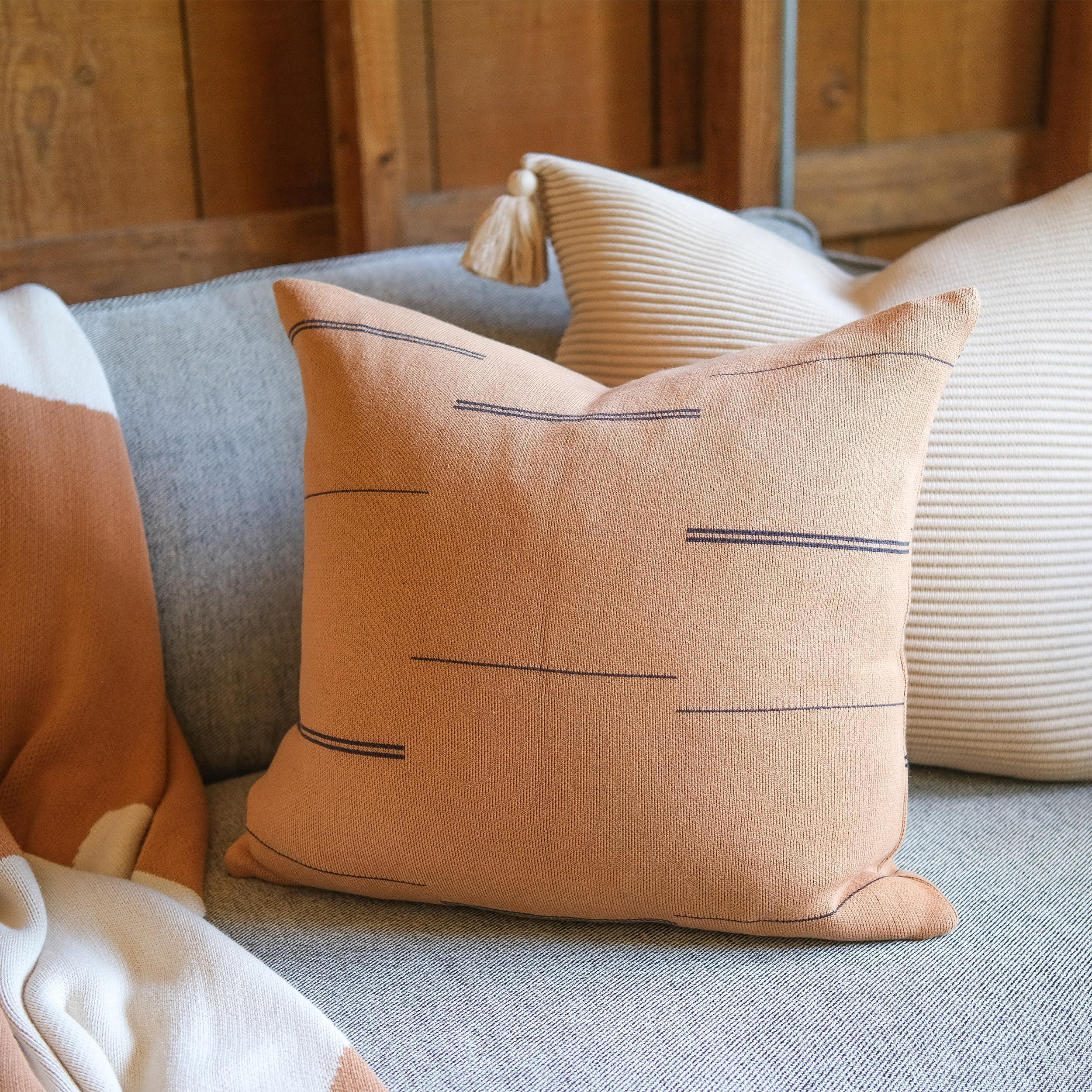 Lumi Living 100% Cotton Knitted Soft Modern Geometric Dash Lines Throw Pillow Cover (18" x 18", Baked Clay) - Image 2