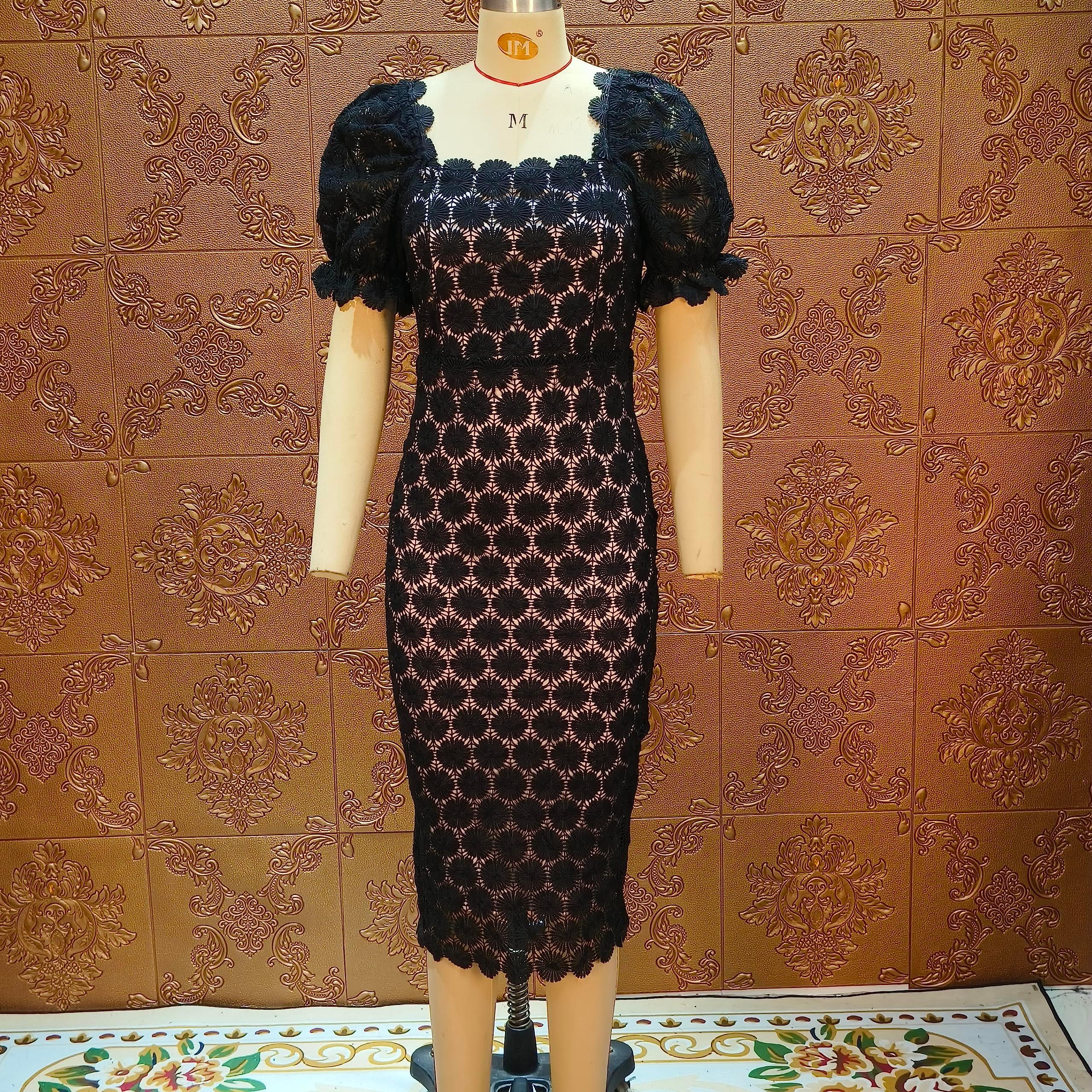 Cololura Elegant Sexy Floral Lace Short Sleeve Off Shoulder Evening Gown Party Formal Bodycon Midi Dress - Image 5